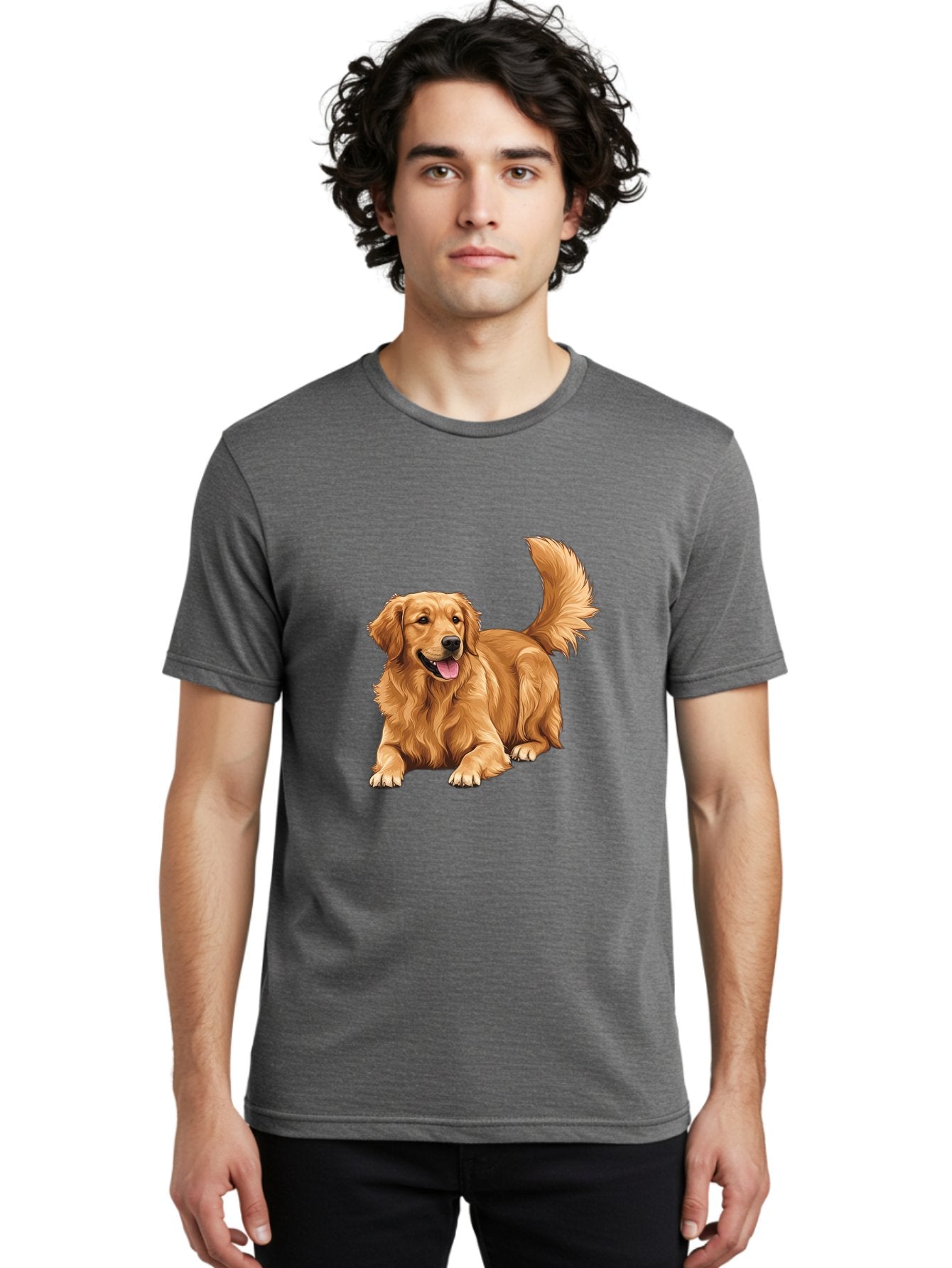 Golden-Retriever-17 Men'S Graphic Tee, 100% Cotton, Comfortable Casual Summer Wear, Machine Washable, Golden Retriever Dog, Playful Pet, Happy Animal, Fluffy Fur, Friendly Breed, Loyal Companion, Canine Friend, Dog Portrait, Pet Illustration Bab974 24