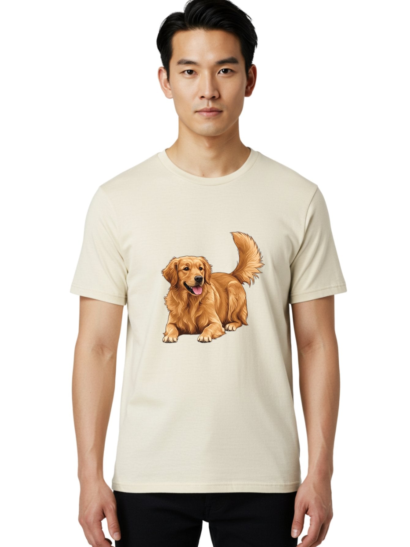 Golden-Retriever-17 Men'S Graphic Tee, 100% Cotton, Comfortable Casual Summer Wear, Machine Washable, Golden Retriever Dog, Playful Pet, Happy Animal, Fluffy Fur, Friendly Breed, Loyal Companion, Canine Friend, Dog Portrait, Pet Illustration Bab974 25