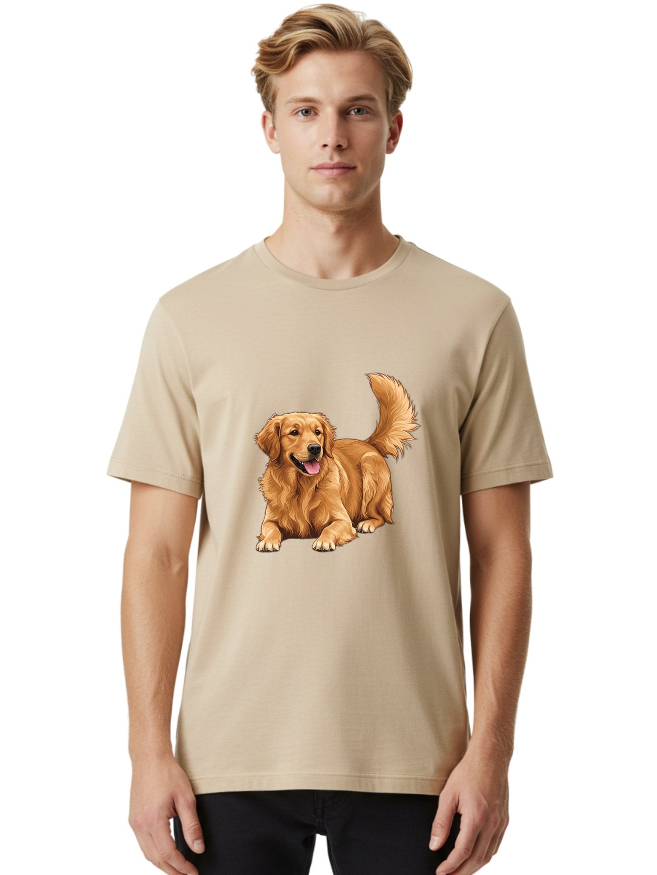 Golden-Retriever-17 Men'S Graphic Tee, 100% Cotton, Comfortable Casual Summer Wear, Machine Washable, Golden Retriever Dog, Playful Pet, Happy Animal, Fluffy Fur, Friendly Breed, Loyal Companion, Canine Friend, Dog Portrait, Pet Illustration Bab974 23