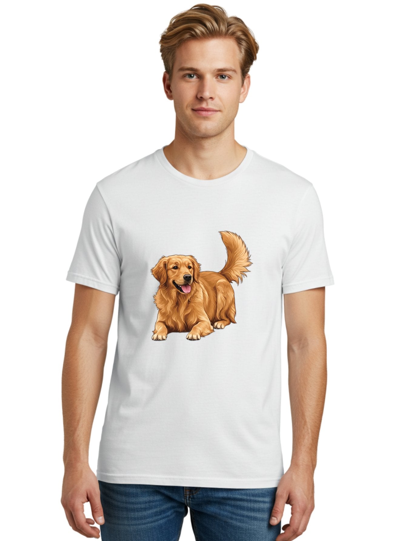 Golden-Retriever-17 Men'S Graphic Tee, 100% Cotton, Comfortable Casual Summer Wear, Machine Washable, Golden Retriever Dog, Playful Pet, Happy Animal, Fluffy Fur, Friendly Breed, Loyal Companion, Canine Friend, Dog Portrait, Pet Illustration Bab974 21