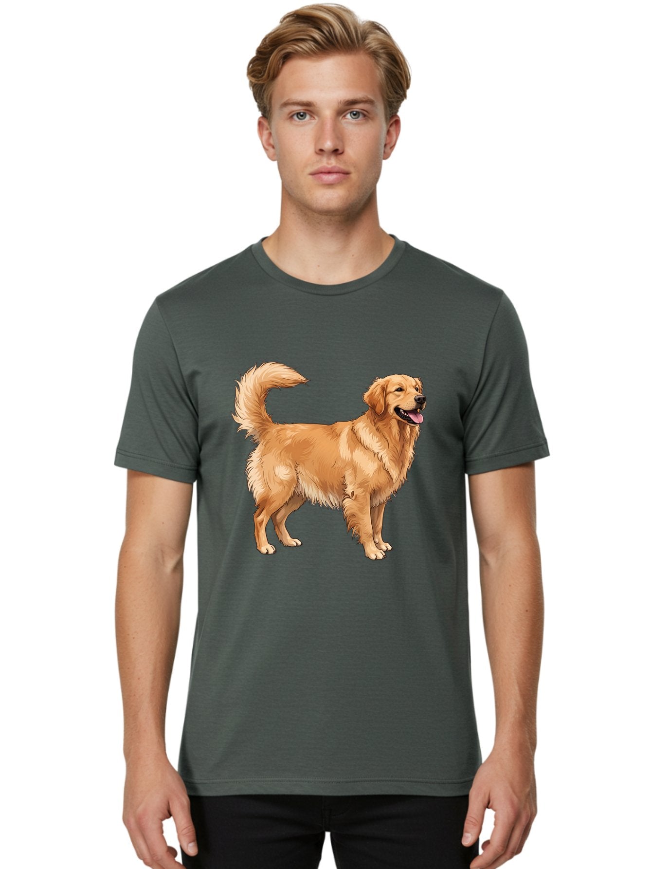 Golden-Retriever-18 Men'S Graphic Tee, 100% Cotton, Comfortable Casual Summer Wear, Machine Washable, Golden Retriever Dog, Happy Dog, Friendly Dog, Canine, Pet, Fluffy Fur, Wagging Tail, Playful Animal Bab975 22