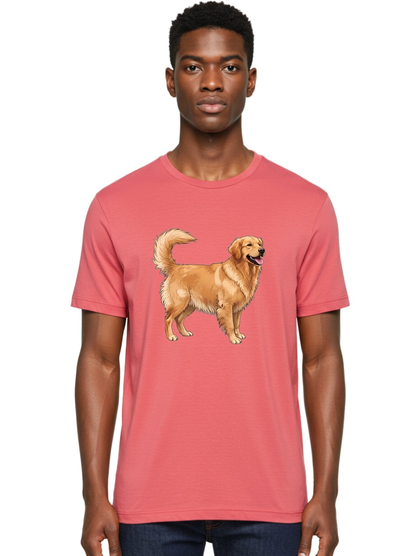 Golden-Retriever-18 Men'S Graphic Tee, 100% Cotton, Comfortable Casual Summer Wear, Machine Washable, Golden Retriever Dog, Happy Dog, Friendly Dog, Canine, Pet, Fluffy Fur, Wagging Tail, Playful Animal Bab975 25