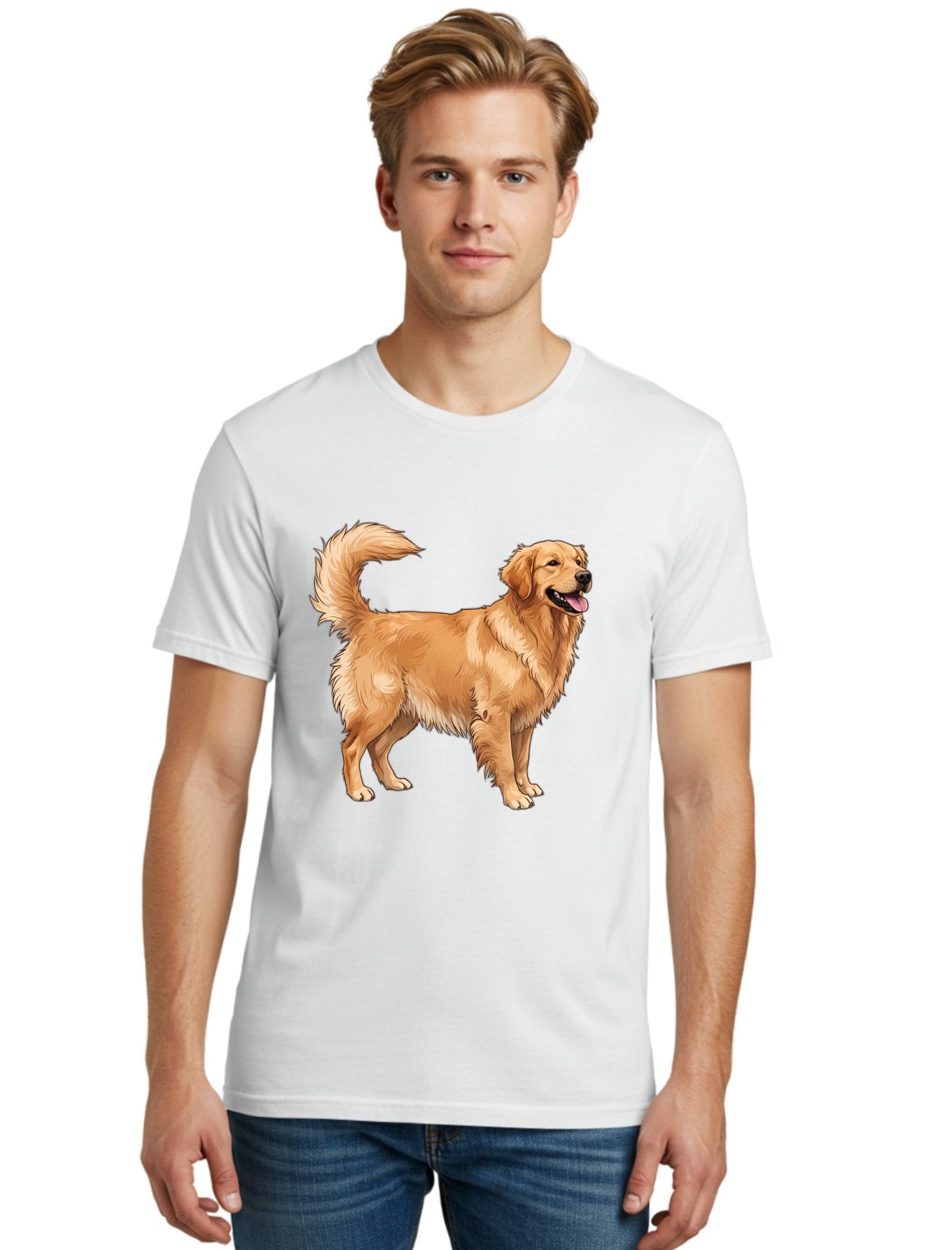 Golden-Retriever-18 Men'S Graphic Tee, 100% Cotton, Comfortable Casual Summer Wear, Machine Washable, Golden Retriever Dog, Happy Dog, Friendly Dog, Canine, Pet, Fluffy Fur, Wagging Tail, Playful Animal Bab975 24