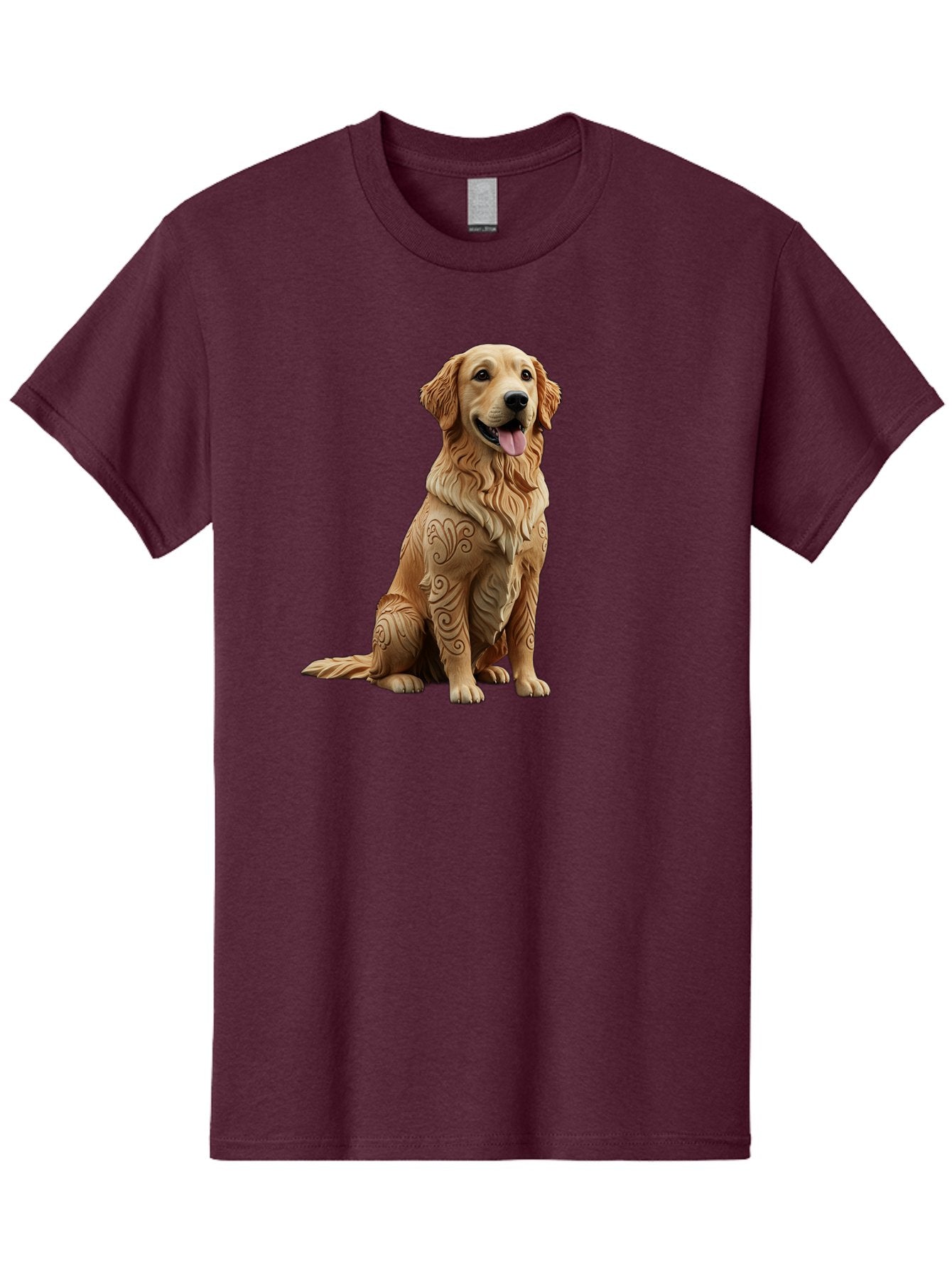 Golden-Retriever-2 Men'S Graphic Tee, 100% Cotton, Comfortable Casual Summer Wear, Machine Washable, Golden Retriever Dog, Carved Wooden Dog, Intricate Designs, Carved Patterns, Wooden Texture, Dog Figurine, Sitting Dog, Happy Dog, Bab976 14