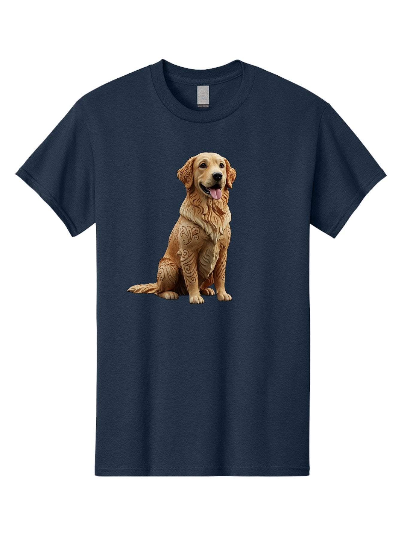Golden-Retriever-2 Men'S Graphic Tee, 100% Cotton, Comfortable Casual Summer Wear, Machine Washable, Golden Retriever Dog, Carved Wooden Dog, Intricate Designs, Carved Patterns, Wooden Texture, Dog Figurine, Sitting Dog, Happy Dog, Bab976 4