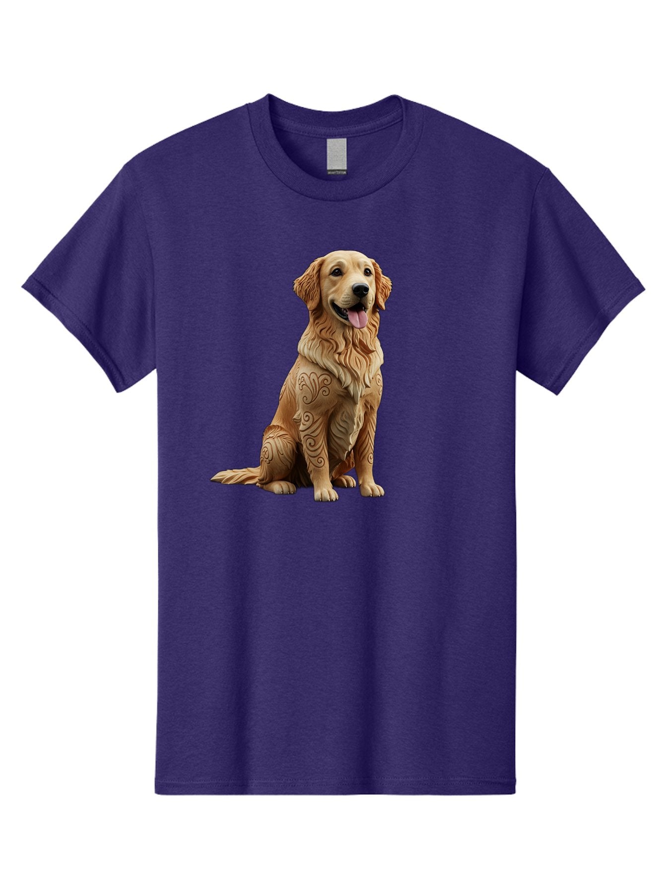 Golden-Retriever-2 Men'S Graphic Tee, 100% Cotton, Comfortable Casual Summer Wear, Machine Washable, Golden Retriever Dog, Carved Wooden Dog, Intricate Designs, Carved Patterns, Wooden Texture, Dog Figurine, Sitting Dog, Happy Dog, Bab976 7