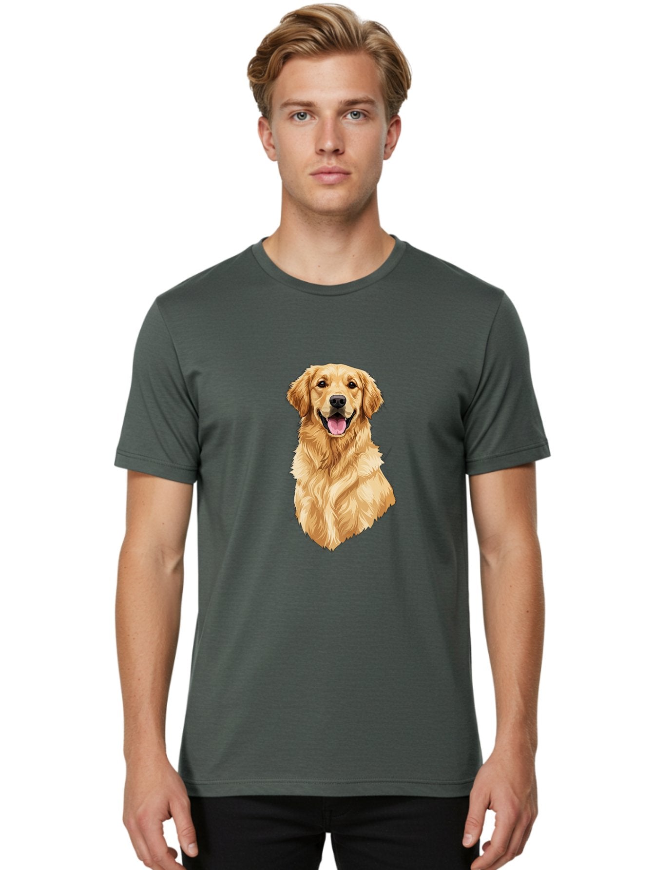 Golden-Retriever-3 Men'S Graphic Tee, 100% Cotton, Comfortable Casual Summer Wear, Machine Washable, Smiling Golden Retriever, Happy Dog, Friendly Pet, Golden Fur, Playful Animal, Lovable Companion, Canine Friend Bab977 19