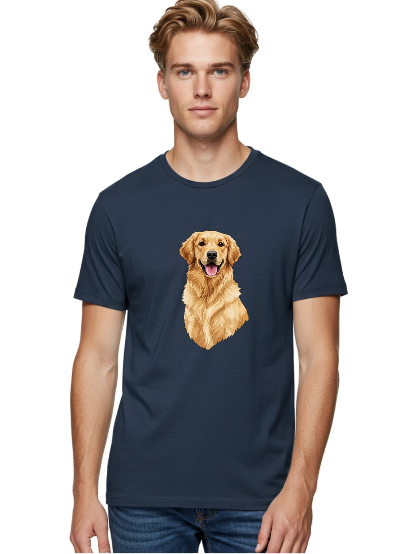 Golden-Retriever-3 Men'S Graphic Tee, 100% Cotton, Comfortable Casual Summer Wear, Machine Washable, Smiling Golden Retriever, Happy Dog, Friendly Pet, Golden Fur, Playful Animal, Lovable Companion, Canine Friend Bab977 17