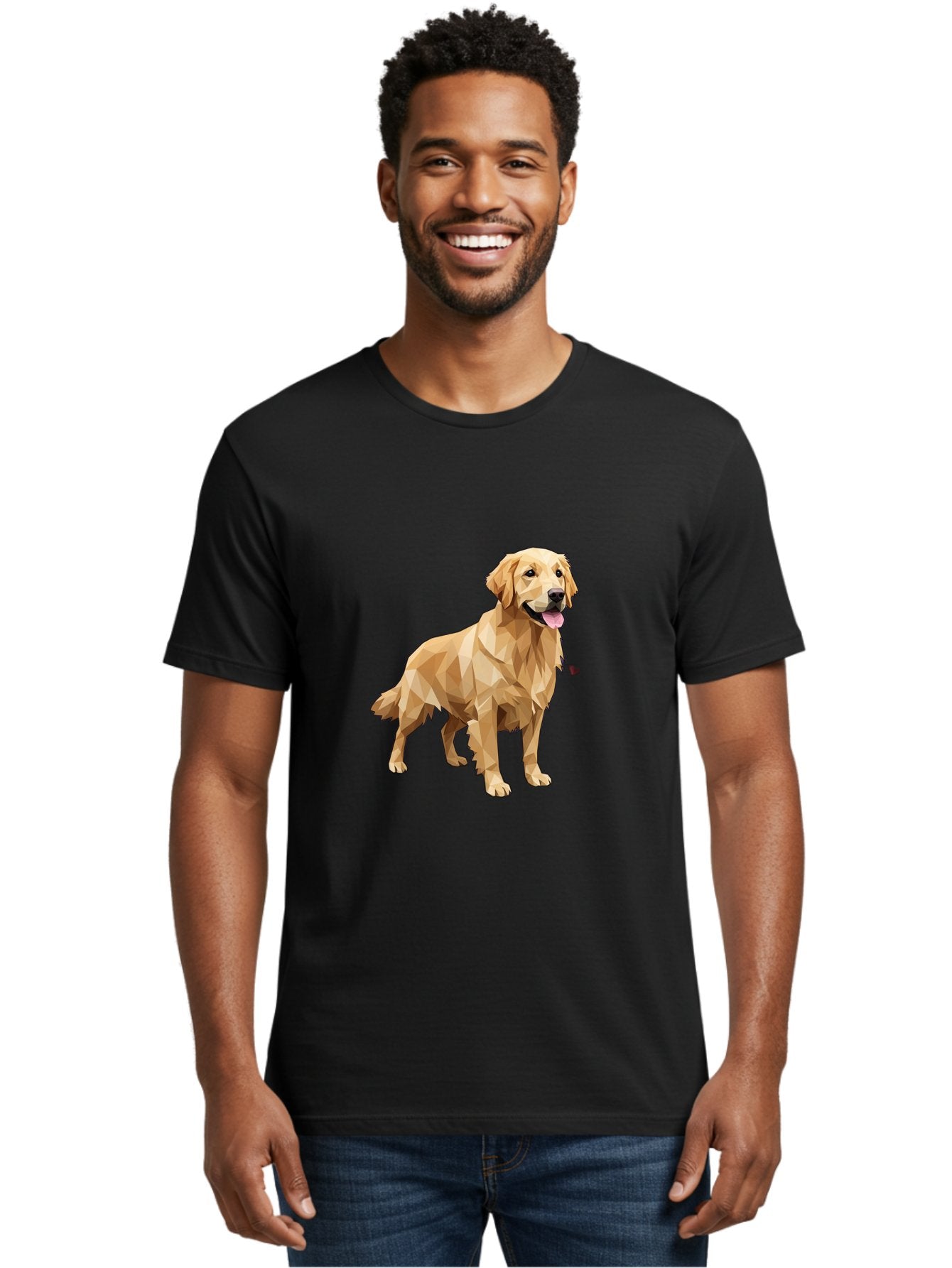 Golden-Retriever-4 Men'S Graphic Tee, 100% Cotton, Comfortable Casual Summer Wear, Machine Washable, Low-Poly Golden Retriever, Dog Illustration, Geometric Art, Canine Graphic, Modern Dog Design, Happy Dog, Geometric Dog, Dog Portrait, Bab978 30