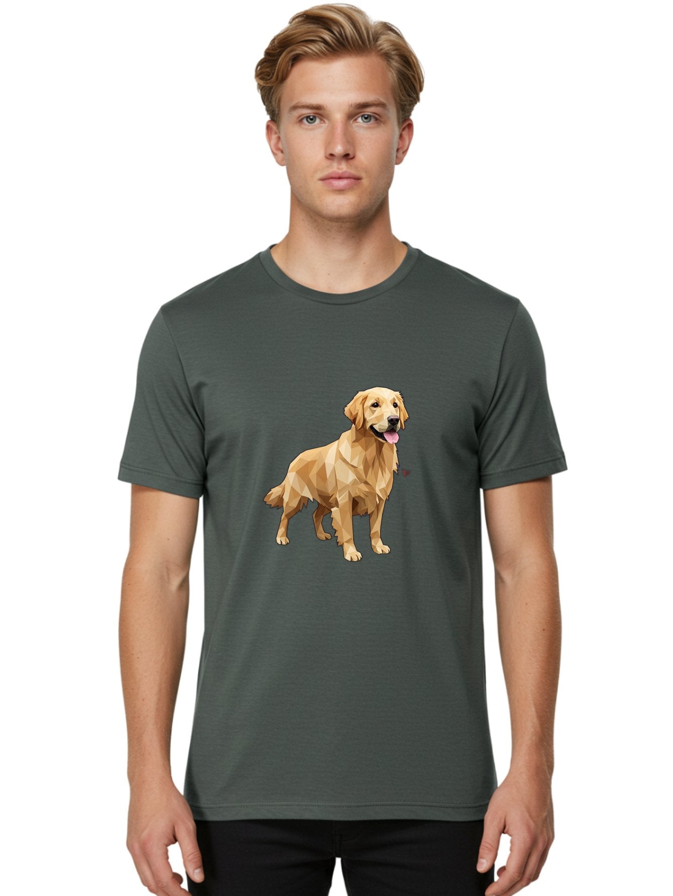 Golden-Retriever-4 Men'S Graphic Tee, 100% Cotton, Comfortable Casual Summer Wear, Machine Washable, Low-Poly Golden Retriever, Dog Illustration, Geometric Art, Canine Graphic, Modern Dog Design, Happy Dog, Geometric Dog, Dog Portrait, Bab978 24