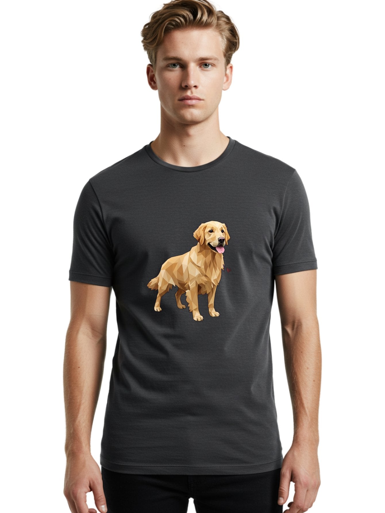 Golden-Retriever-4 Men'S Graphic Tee, 100% Cotton, Comfortable Casual Summer Wear, Machine Washable, Low-Poly Golden Retriever, Dog Illustration, Geometric Art, Canine Graphic, Modern Dog Design, Happy Dog, Geometric Dog, Dog Portrait, Bab978 18