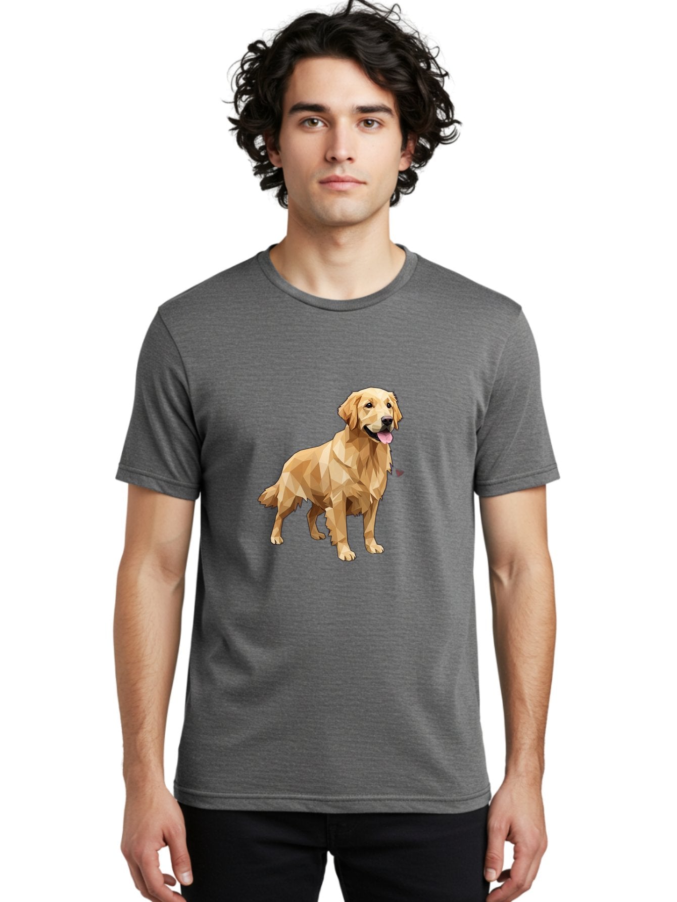 Golden-Retriever-4 Men'S Graphic Tee, 100% Cotton, Comfortable Casual Summer Wear, Machine Washable, Low-Poly Golden Retriever, Dog Illustration, Geometric Art, Canine Graphic, Modern Dog Design, Happy Dog, Geometric Dog, Dog Portrait, Bab978 23