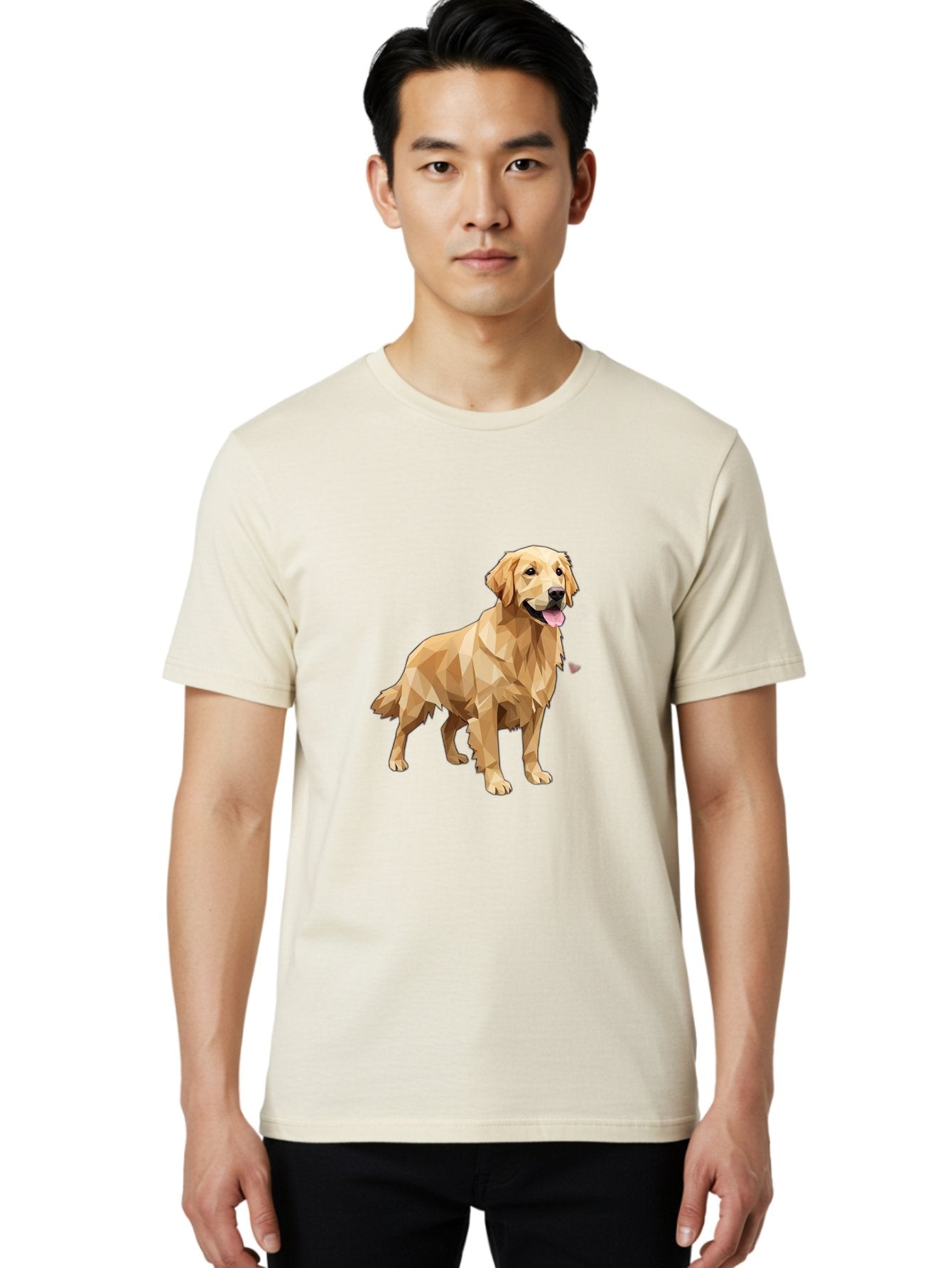 Golden-Retriever-4 Men'S Graphic Tee, 100% Cotton, Comfortable Casual Summer Wear, Machine Washable, Low-Poly Golden Retriever, Dog Illustration, Geometric Art, Canine Graphic, Modern Dog Design, Happy Dog, Geometric Dog, Dog Portrait, Bab978 28