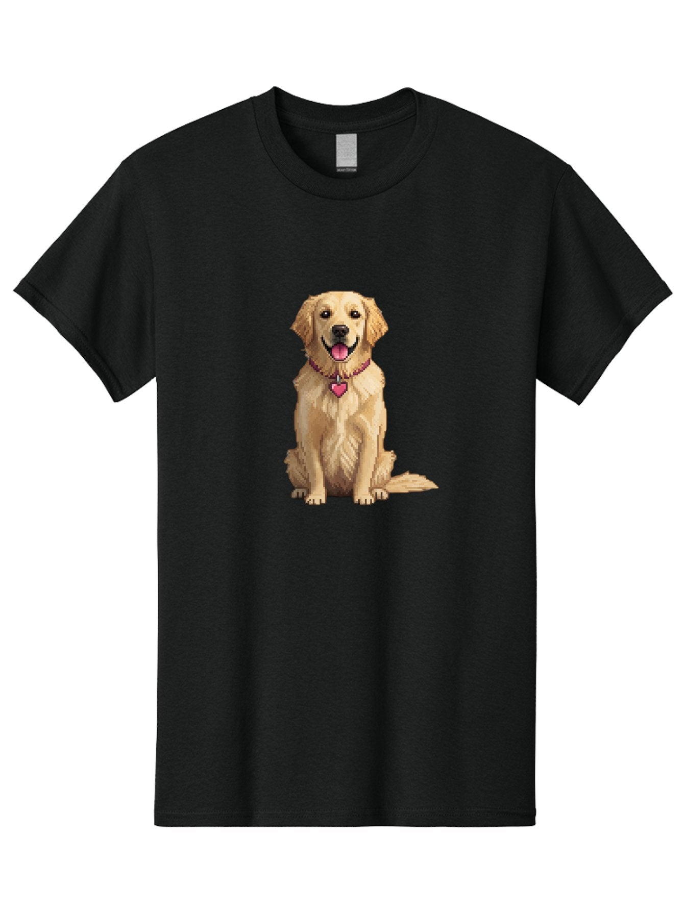 Golden-Retriever-5 Men'S Graphic Tee, 100% Cotton, Comfortable Casual Summer Wear, Machine Washable, Golden Retriever, Dog With Pink Heart Tag, Sitting Dog, Cute Canine, Pet Portrait, Furry Friend, Heartwarming Scene, Lovable Dog, Adorable Pet Bab979 15