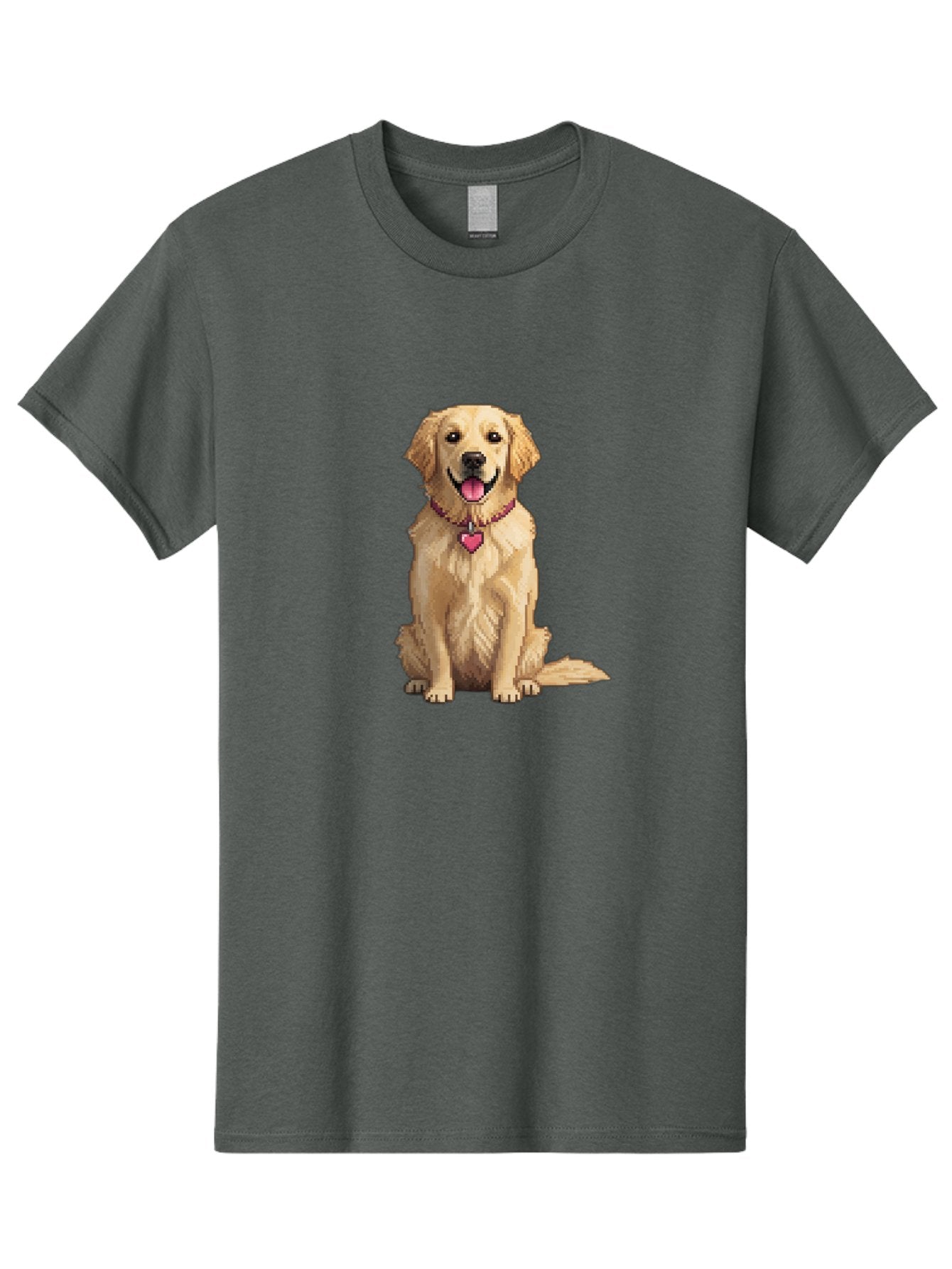 Golden-Retriever-5 Men'S Graphic Tee, 100% Cotton, Comfortable Casual Summer Wear, Machine Washable, Golden Retriever, Dog With Pink Heart Tag, Sitting Dog, Cute Canine, Pet Portrait, Furry Friend, Heartwarming Scene, Lovable Dog, Adorable Pet Bab979 10