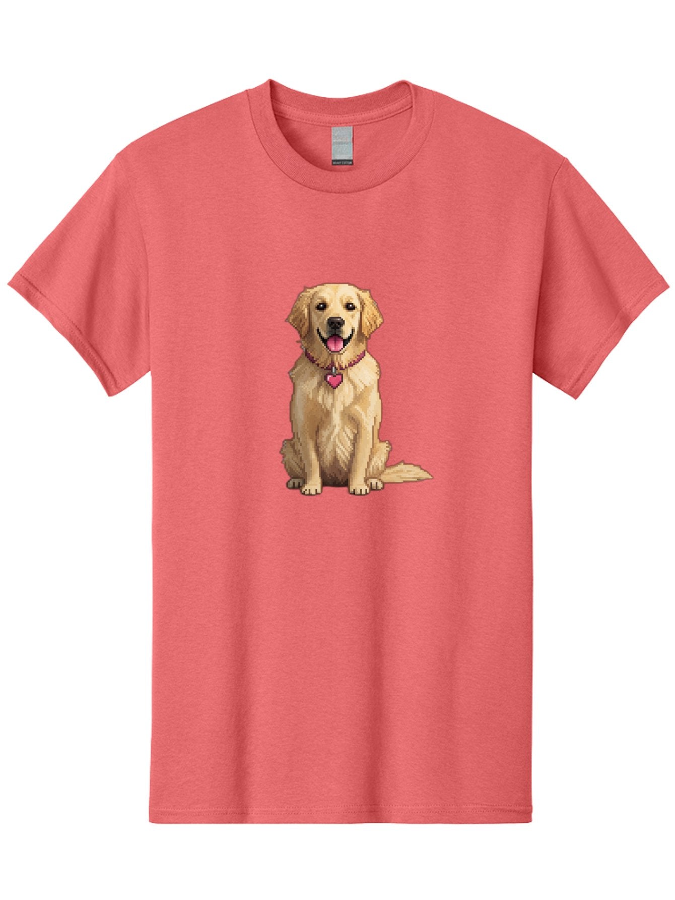 Golden-Retriever-5 Men'S Graphic Tee, 100% Cotton, Comfortable Casual Summer Wear, Machine Washable, Golden Retriever, Dog With Pink Heart Tag, Sitting Dog, Cute Canine, Pet Portrait, Furry Friend, Heartwarming Scene, Lovable Dog, Adorable Pet Bab979 14