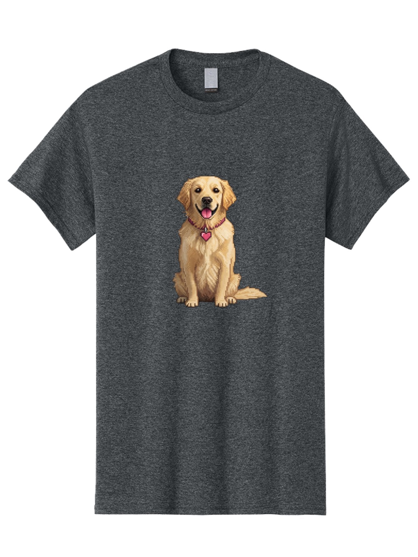 Golden-Retriever-5 Men'S Graphic Tee, 100% Cotton, Comfortable Casual Summer Wear, Machine Washable, Golden Retriever, Dog With Pink Heart Tag, Sitting Dog, Cute Canine, Pet Portrait, Furry Friend, Heartwarming Scene, Lovable Dog, Adorable Pet Bab979 5