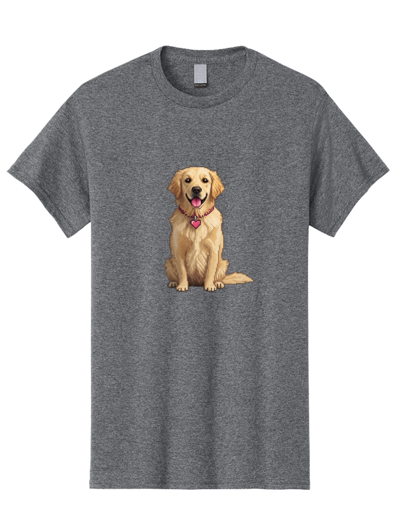 Golden-Retriever-5 Men'S Graphic Tee, 100% Cotton, Comfortable Casual Summer Wear, Machine Washable, Golden Retriever, Dog With Pink Heart Tag, Sitting Dog, Cute Canine, Pet Portrait, Furry Friend, Heartwarming Scene, Lovable Dog, Adorable Pet Bab979 4