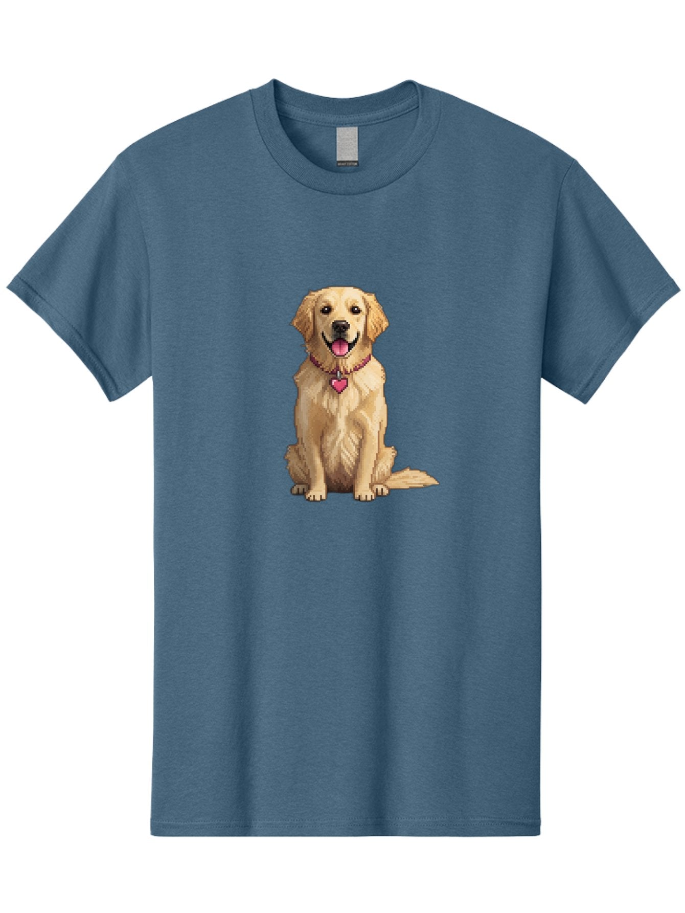 Golden-Retriever-5 Men'S Graphic Tee, 100% Cotton, Comfortable Casual Summer Wear, Machine Washable, Golden Retriever, Dog With Pink Heart Tag, Sitting Dog, Cute Canine, Pet Portrait, Furry Friend, Heartwarming Scene, Lovable Dog, Adorable Pet Bab979 3