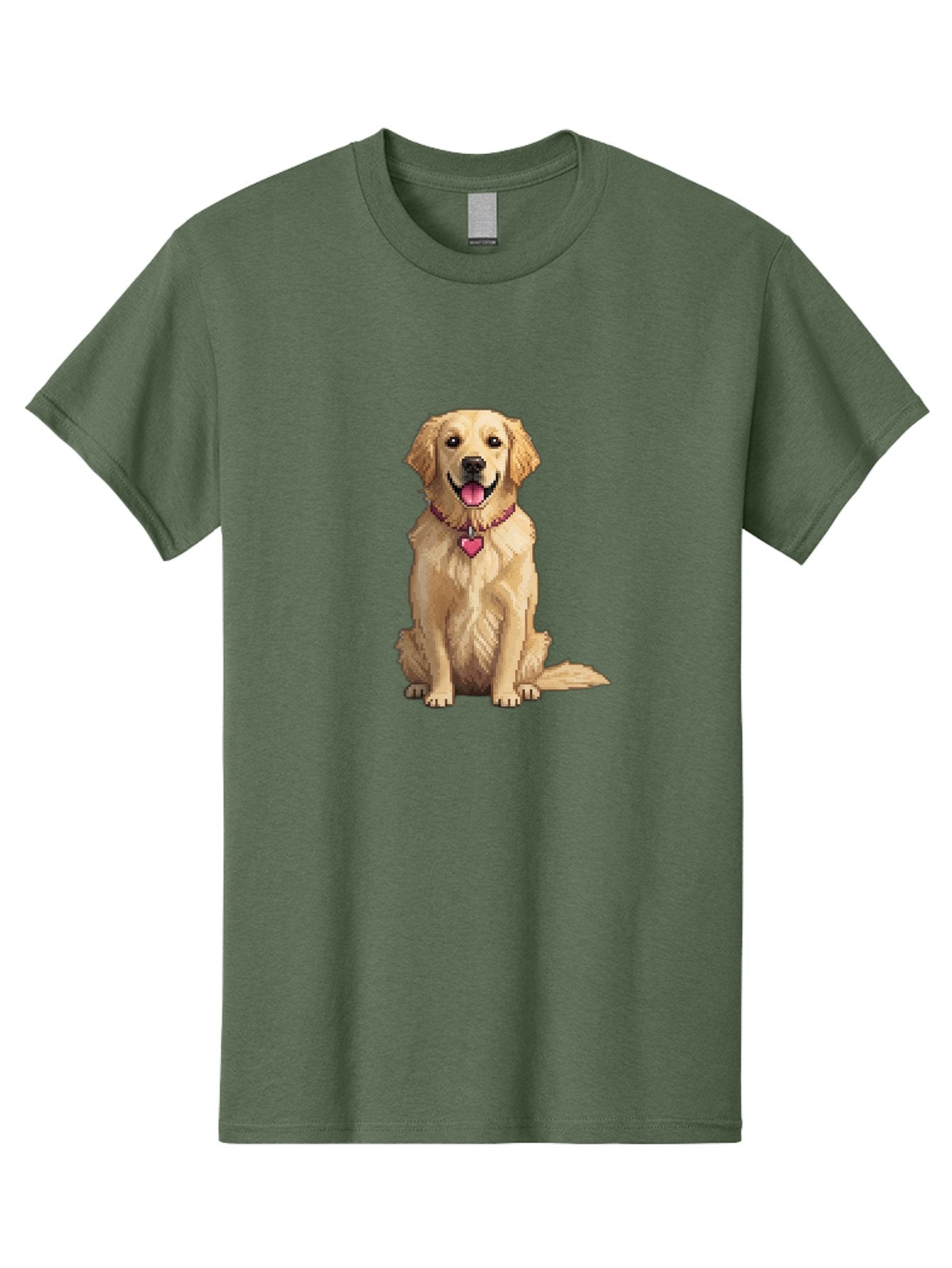 Golden-Retriever-5 Men'S Graphic Tee, 100% Cotton, Comfortable Casual Summer Wear, Machine Washable, Golden Retriever, Dog With Pink Heart Tag, Sitting Dog, Cute Canine, Pet Portrait, Furry Friend, Heartwarming Scene, Lovable Dog, Adorable Pet Bab979 12
