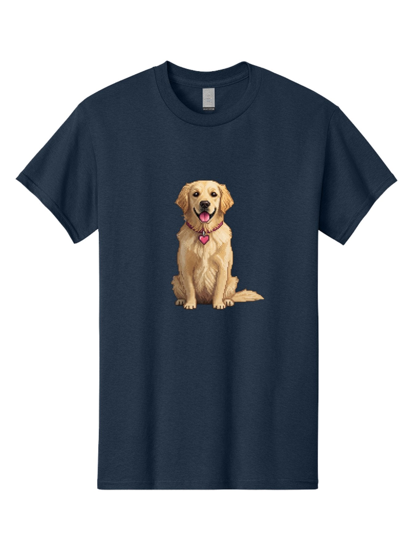 Golden-Retriever-5 Men'S Graphic Tee, 100% Cotton, Comfortable Casual Summer Wear, Machine Washable, Golden Retriever, Dog With Pink Heart Tag, Sitting Dog, Cute Canine, Pet Portrait, Furry Friend, Heartwarming Scene, Lovable Dog, Adorable Pet Bab979 6