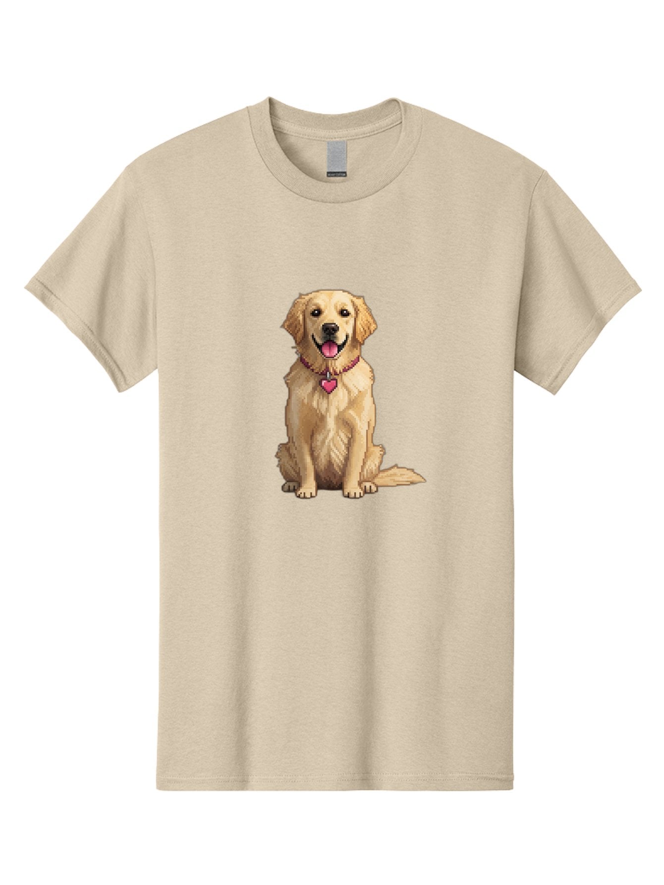 Golden-Retriever-5 Men'S Graphic Tee, 100% Cotton, Comfortable Casual Summer Wear, Machine Washable, Golden Retriever, Dog With Pink Heart Tag, Sitting Dog, Cute Canine, Pet Portrait, Furry Friend, Heartwarming Scene, Lovable Dog, Adorable Pet Bab979 11