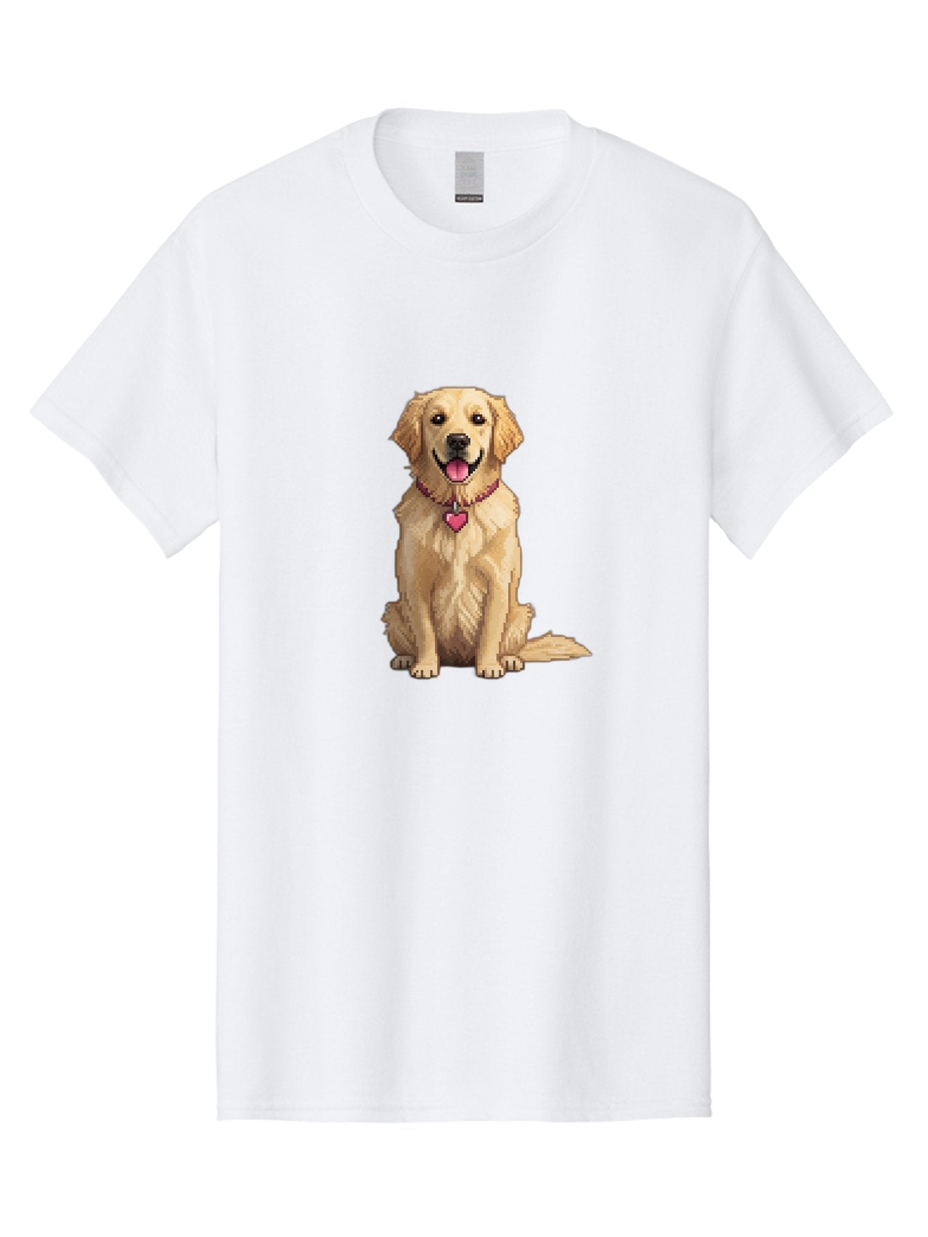 Golden-Retriever-5 Men'S Graphic Tee, 100% Cotton, Comfortable Casual Summer Wear, Machine Washable, Golden Retriever, Dog With Pink Heart Tag, Sitting Dog, Cute Canine, Pet Portrait, Furry Friend, Heartwarming Scene, Lovable Dog, Adorable Pet Bab979 7