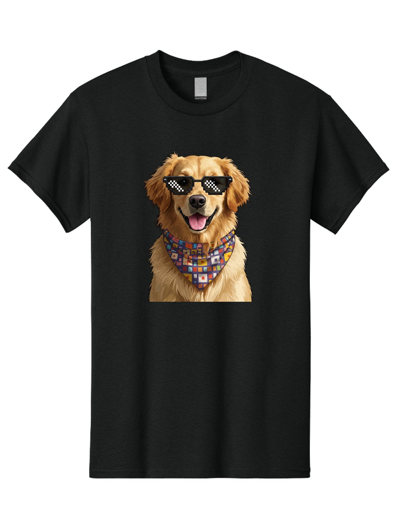 Golden-Retriever-6 Men'S Graphic Tee, 100% Cotton, Comfortable Casual Summer Wear, Machine Washable, Happy Golden Retriever, Cool Dog, Sunglasses, Checkered Pattern, Bandana, Colorful, Fun, Playful, Cute, Furry Friend, Dog Lover, Bab980 4