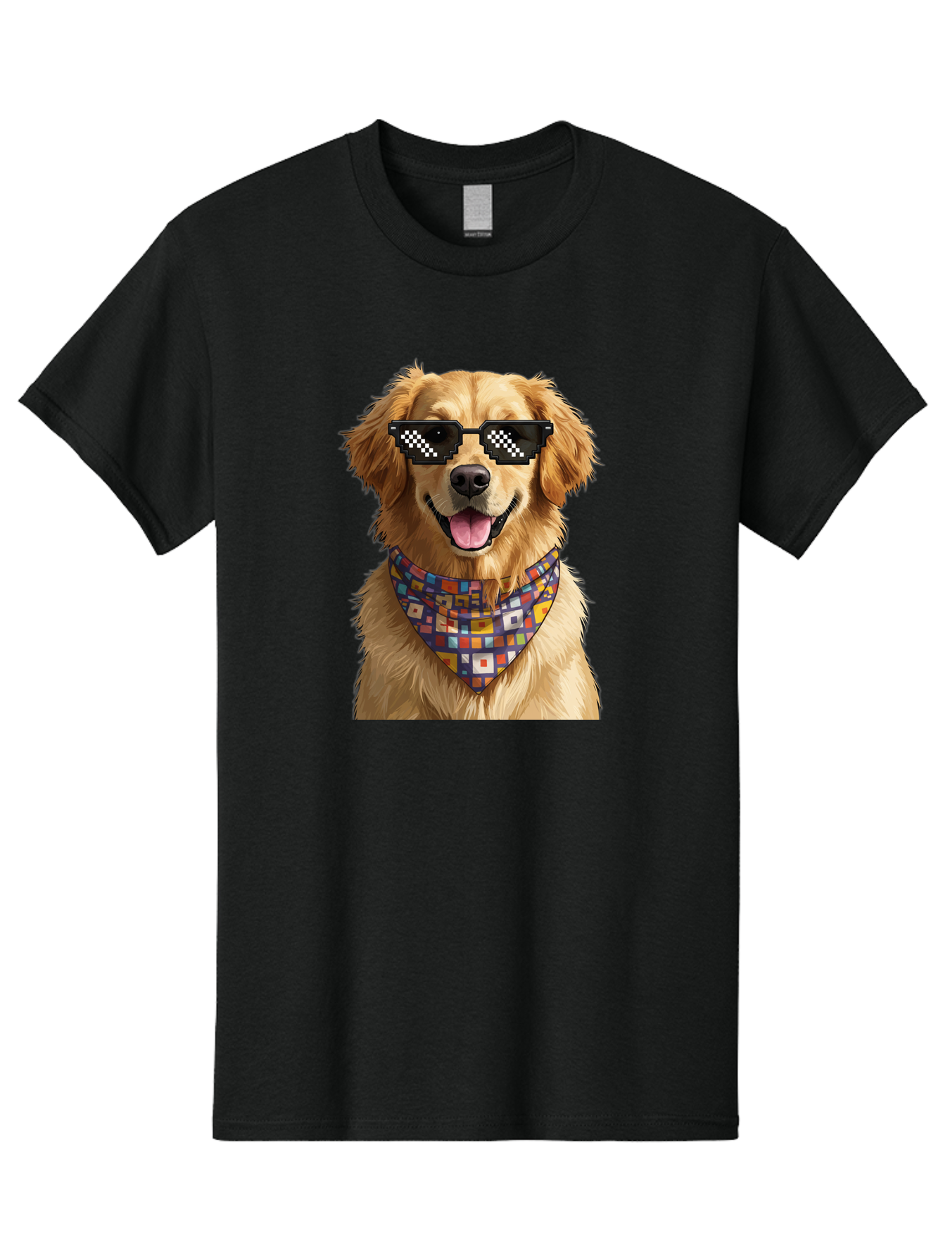 Golden-Retriever-6 Men'S Graphic Tee, 100% Cotton, Comfortable Casual Summer Wear, Machine Washable, Happy Golden Retriever, Cool Dog, Sunglasses, Checkered Pattern, Bandana, Colorful, Fun, Playful, Cute, Furry Friend, Dog Lover, Bab980 12