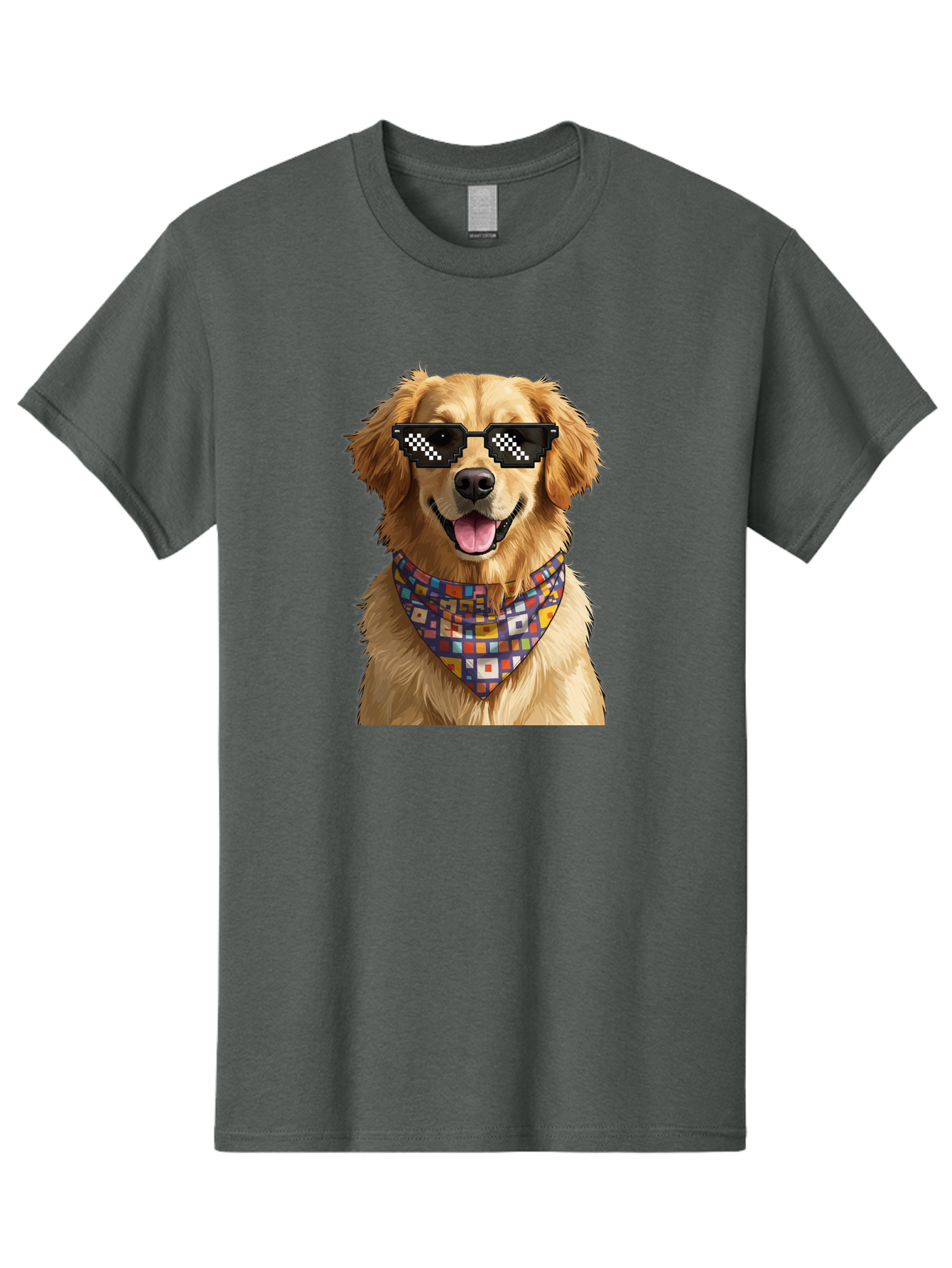 Golden-Retriever-6 Men'S Graphic Tee, 100% Cotton, Comfortable Casual Summer Wear, Machine Washable, Happy Golden Retriever, Cool Dog, Sunglasses, Checkered Pattern, Bandana, Colorful, Fun, Playful, Cute, Furry Friend, Dog Lover, Bab980