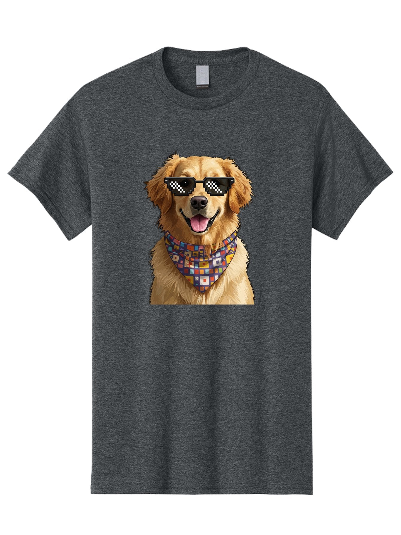 Golden-Retriever-6 Men'S Graphic Tee, 100% Cotton, Comfortable Casual Summer Wear, Machine Washable, Happy Golden Retriever, Cool Dog, Sunglasses, Checkered Pattern, Bandana, Colorful, Fun, Playful, Cute, Furry Friend, Dog Lover, Bab980 13