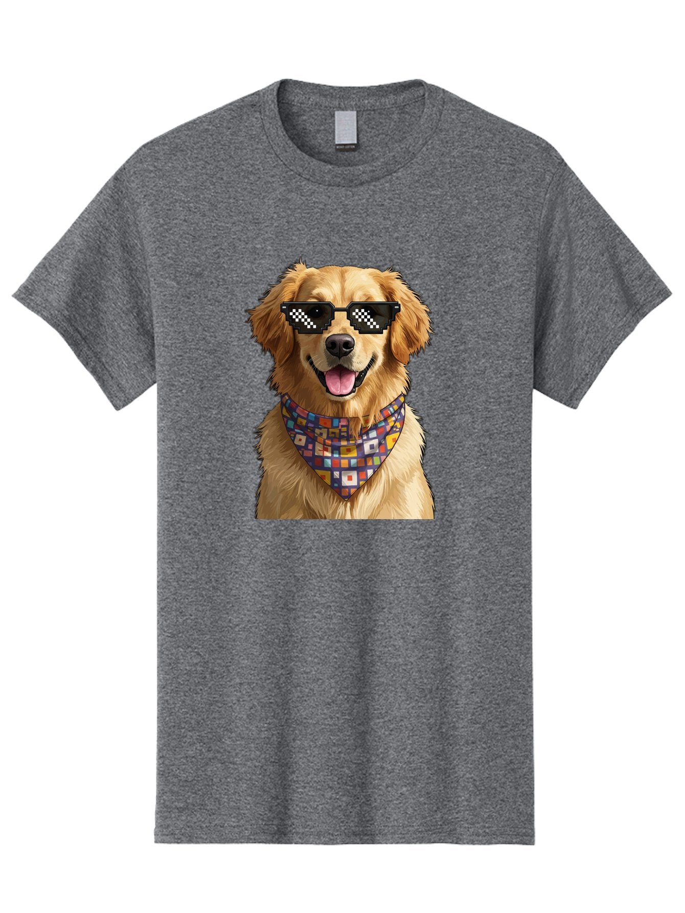 Golden-Retriever-6 Men'S Graphic Tee, 100% Cotton, Comfortable Casual Summer Wear, Machine Washable, Happy Golden Retriever, Cool Dog, Sunglasses, Checkered Pattern, Bandana, Colorful, Fun, Playful, Cute, Furry Friend, Dog Lover, Bab980 12