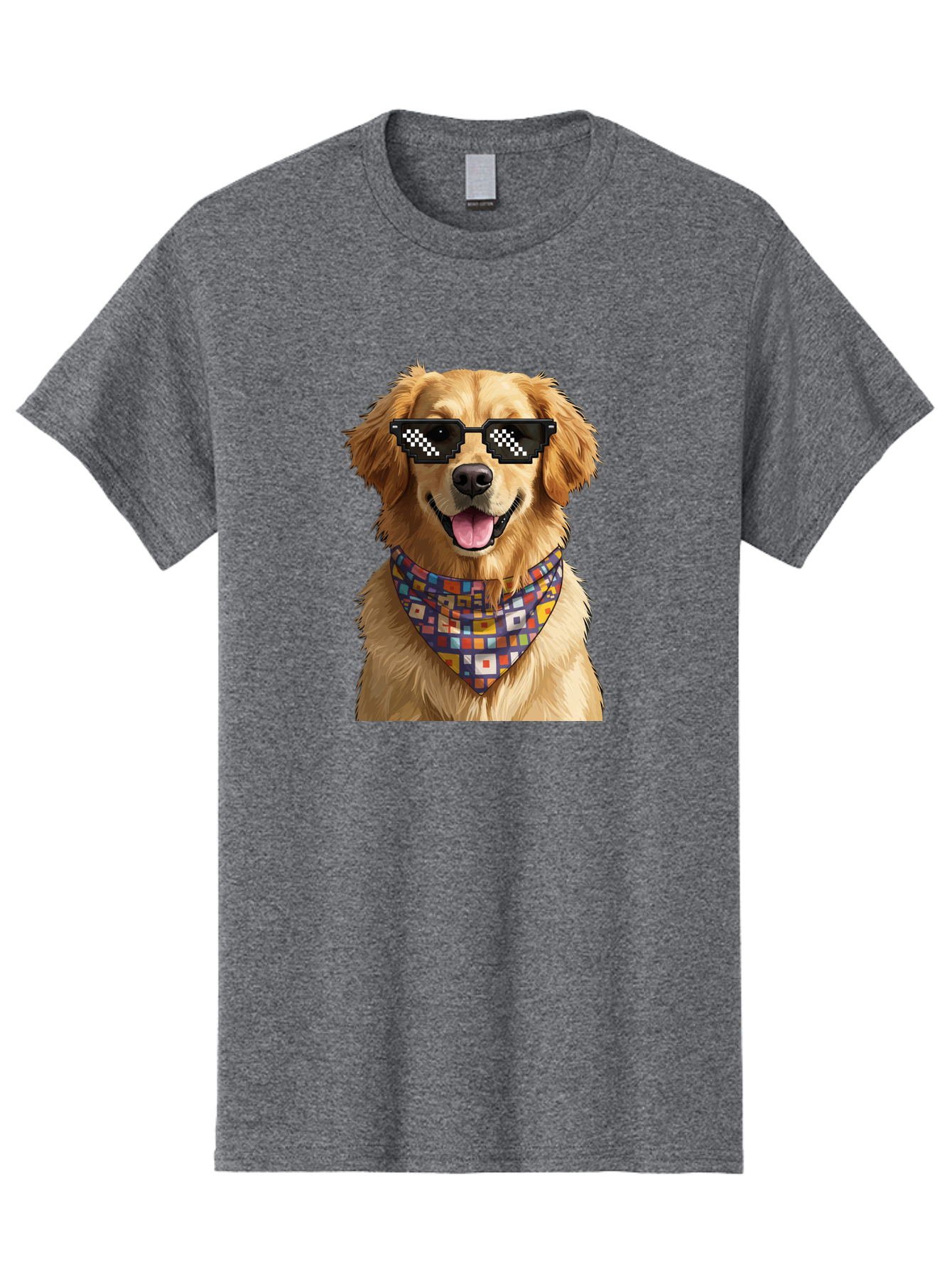 Golden-Retriever-6 Men'S Graphic Tee, 100% Cotton, Comfortable Casual Summer Wear, Machine Washable, Happy Golden Retriever, Cool Dog, Sunglasses, Checkered Pattern, Bandana, Colorful, Fun, Playful, Cute, Furry Friend, Dog Lover, Bab980 3