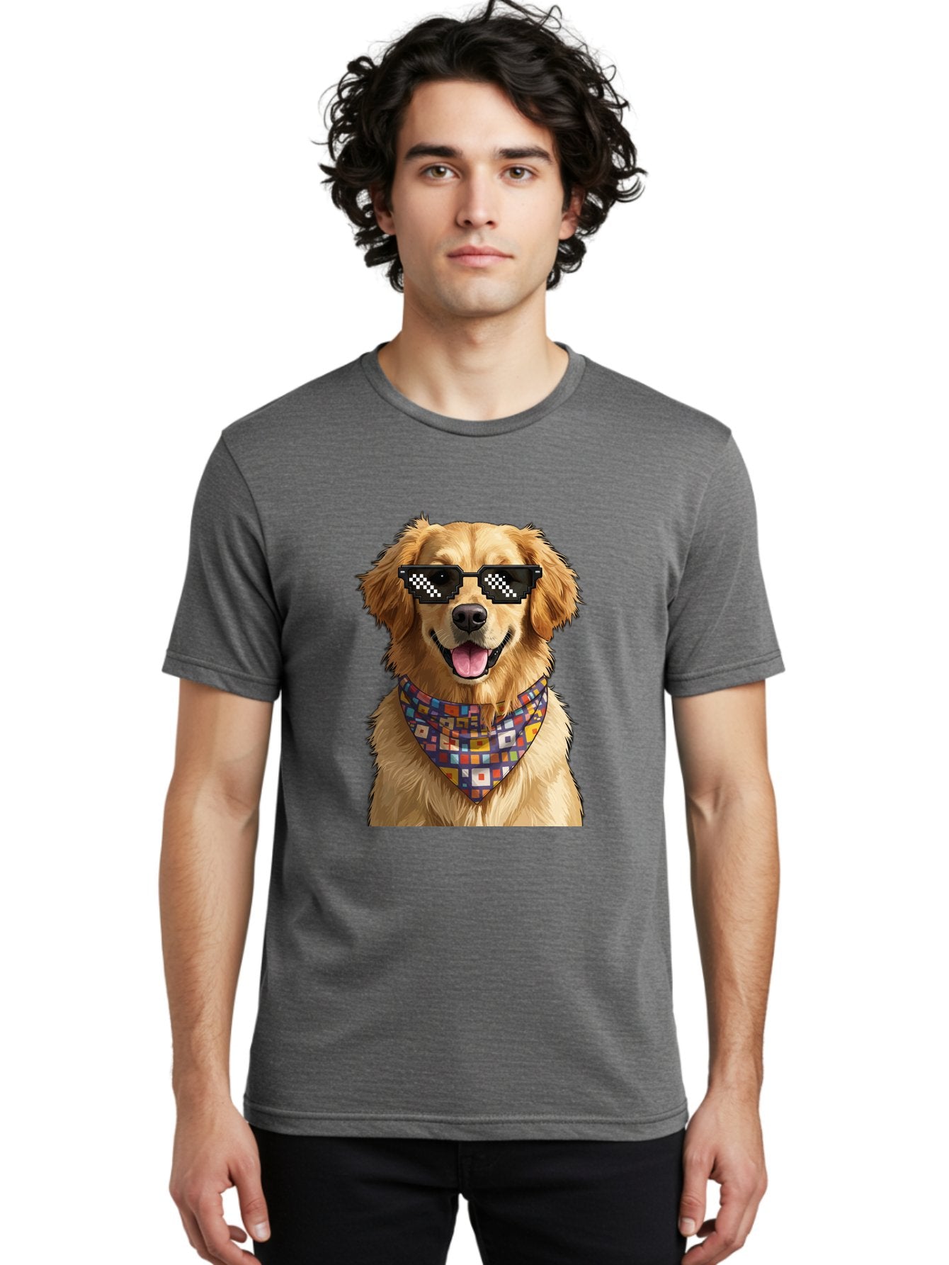 Golden-Retriever-6 Men'S Graphic Tee, 100% Cotton, Comfortable Casual Summer Wear, Machine Washable, Happy Golden Retriever, Cool Dog, Sunglasses, Checkered Pattern, Bandana, Colorful, Fun, Playful, Cute, Furry Friend, Dog Lover, Bab980 28