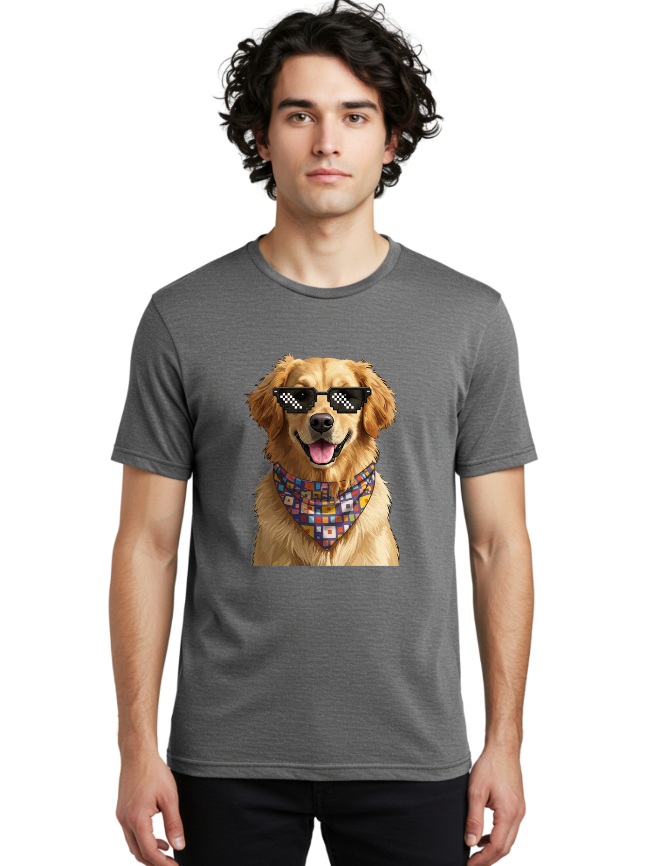 Golden-Retriever-6 Men'S Graphic Tee, 100% Cotton, Comfortable Casual Summer Wear, Machine Washable, Happy Golden Retriever, Cool Dog, Sunglasses, Checkered Pattern, Bandana, Colorful, Fun, Playful, Cute, Furry Friend, Dog Lover, Bab980 18