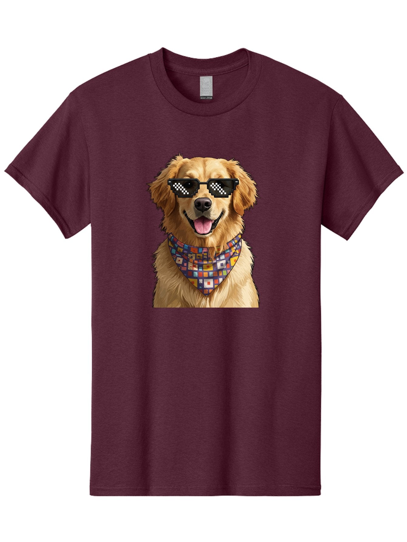 Golden-Retriever-6 Men'S Graphic Tee, 100% Cotton, Comfortable Casual Summer Wear, Machine Washable, Happy Golden Retriever, Cool Dog, Sunglasses, Checkered Pattern, Bandana, Colorful, Fun, Playful, Cute, Furry Friend, Dog Lover, Bab980 11