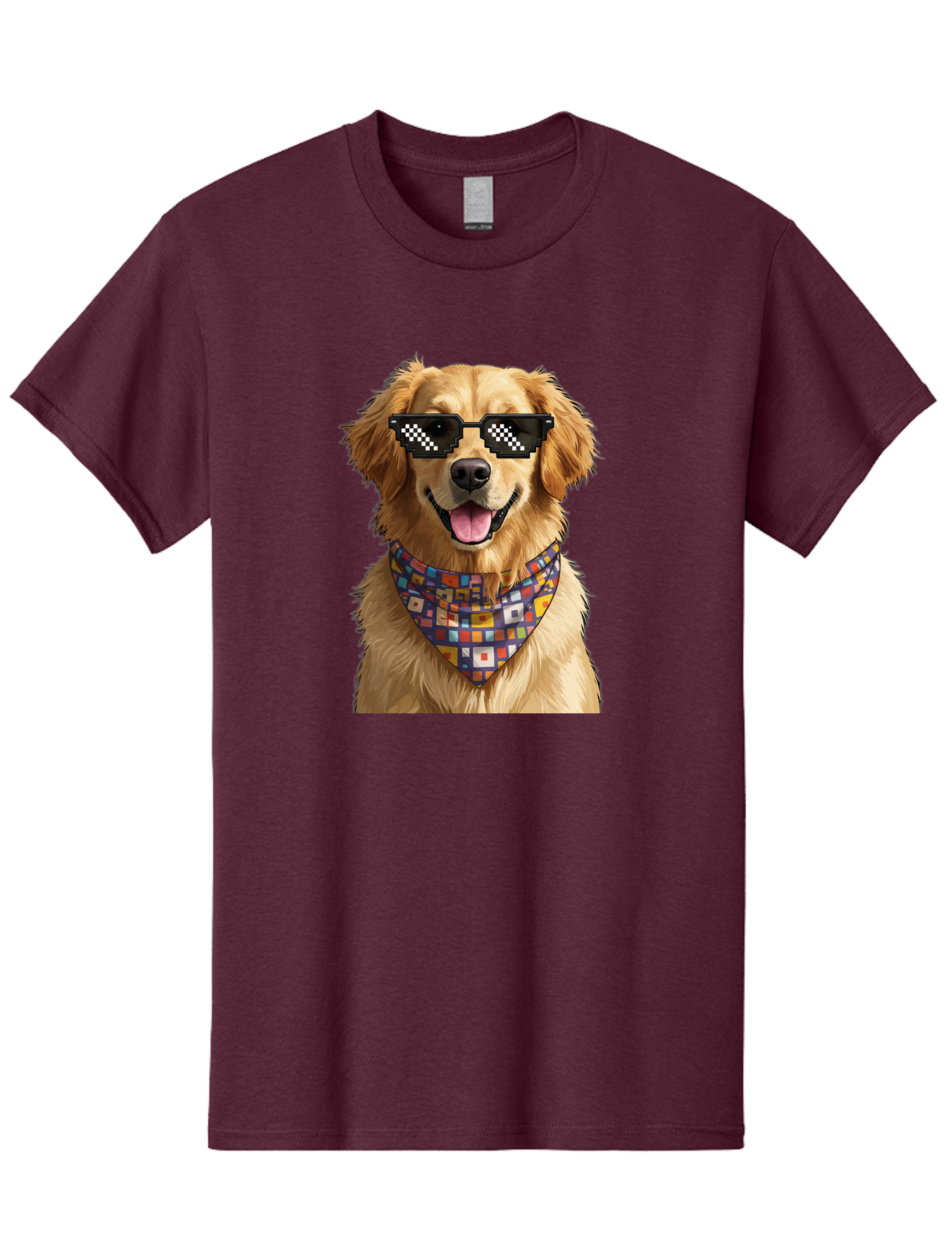 Golden-Retriever-6 Men'S Graphic Tee, 100% Cotton, Comfortable Casual Summer Wear, Machine Washable, Happy Golden Retriever, Cool Dog, Sunglasses, Checkered Pattern, Bandana, Colorful, Fun, Playful, Cute, Furry Friend, Dog Lover, Bab980 4