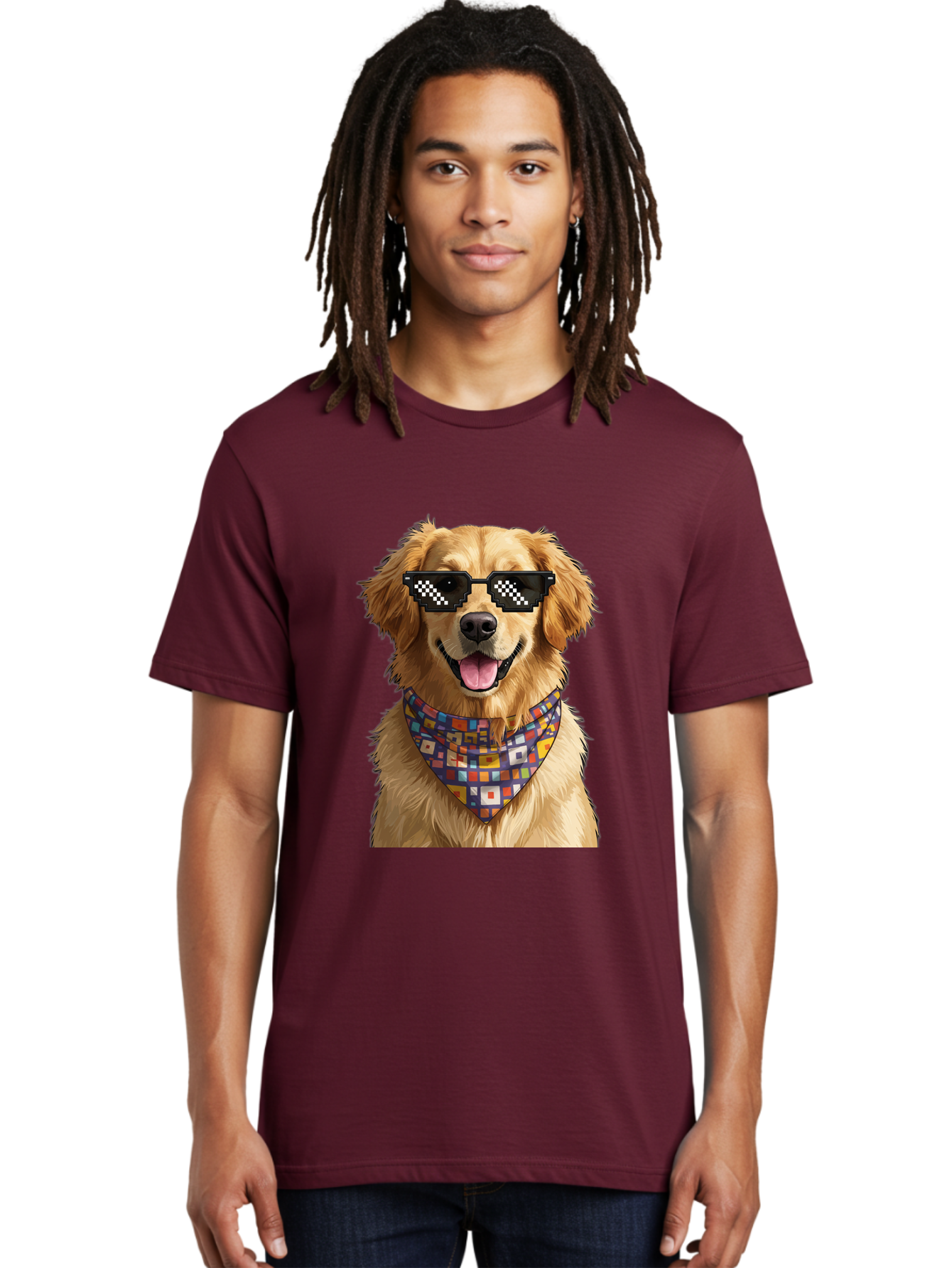 Golden-Retriever-6 Men'S Graphic Tee, 100% Cotton, Comfortable Casual Summer Wear, Machine Washable, Happy Golden Retriever, Cool Dog, Sunglasses, Checkered Pattern, Bandana, Colorful, Fun, Playful, Cute, Furry Friend, Dog Lover, Bab980 19