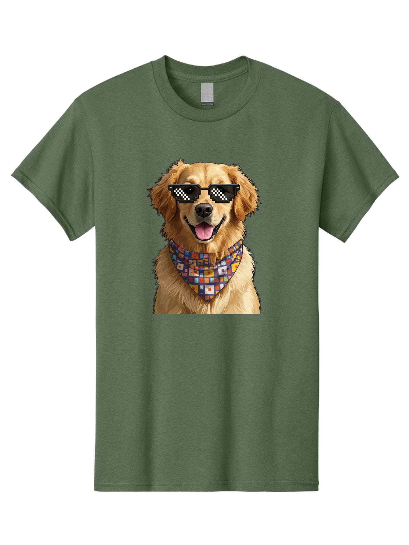 Golden-Retriever-6 Men'S Graphic Tee, 100% Cotton, Comfortable Casual Summer Wear, Machine Washable, Happy Golden Retriever, Cool Dog, Sunglasses, Checkered Pattern, Bandana, Colorful, Fun, Playful, Cute, Furry Friend, Dog Lover, Bab980 5