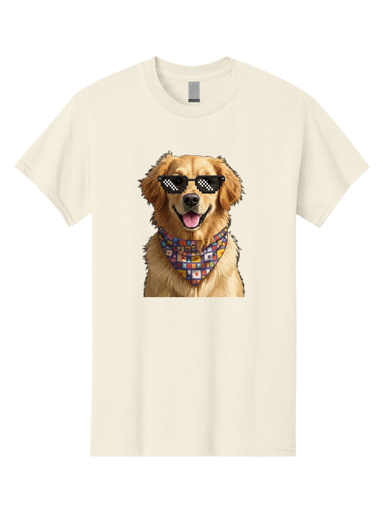 Golden-Retriever-6 Men'S Graphic Tee, 100% Cotton, Comfortable Casual Summer Wear, Machine Washable, Happy Golden Retriever, Cool Dog, Sunglasses, Checkered Pattern, Bandana, Colorful, Fun, Playful, Cute, Furry Friend, Dog Lover, Bab980 14