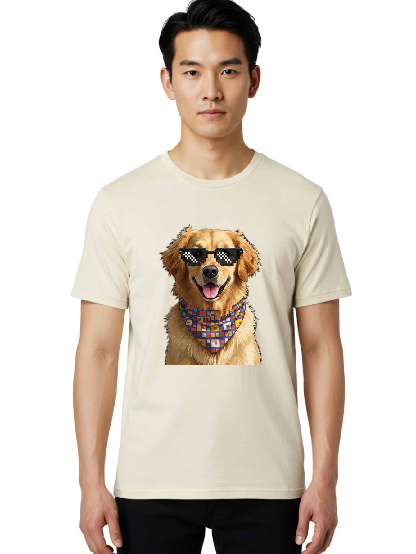 Golden-Retriever-6 Men'S Graphic Tee, 100% Cotton, Comfortable Casual Summer Wear, Machine Washable, Happy Golden Retriever, Cool Dog, Sunglasses, Checkered Pattern, Bandana, Colorful, Fun, Playful, Cute, Furry Friend, Dog Lover, Bab980 17