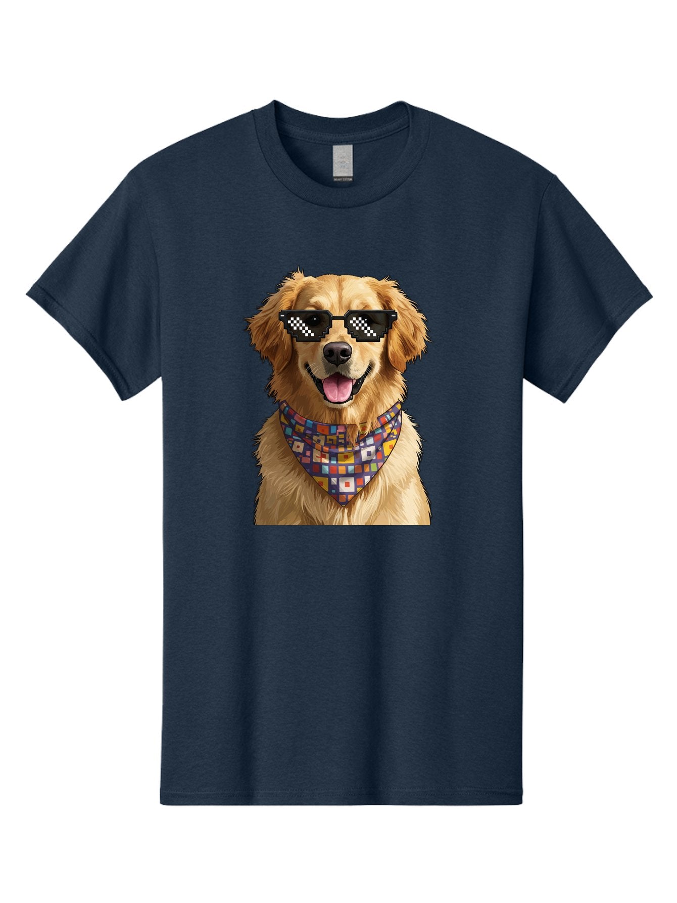 Golden-Retriever-6 Men'S Graphic Tee, 100% Cotton, Comfortable Casual Summer Wear, Machine Washable, Happy Golden Retriever, Cool Dog, Sunglasses, Checkered Pattern, Bandana, Colorful, Fun, Playful, Cute, Furry Friend, Dog Lover, Bab980 6