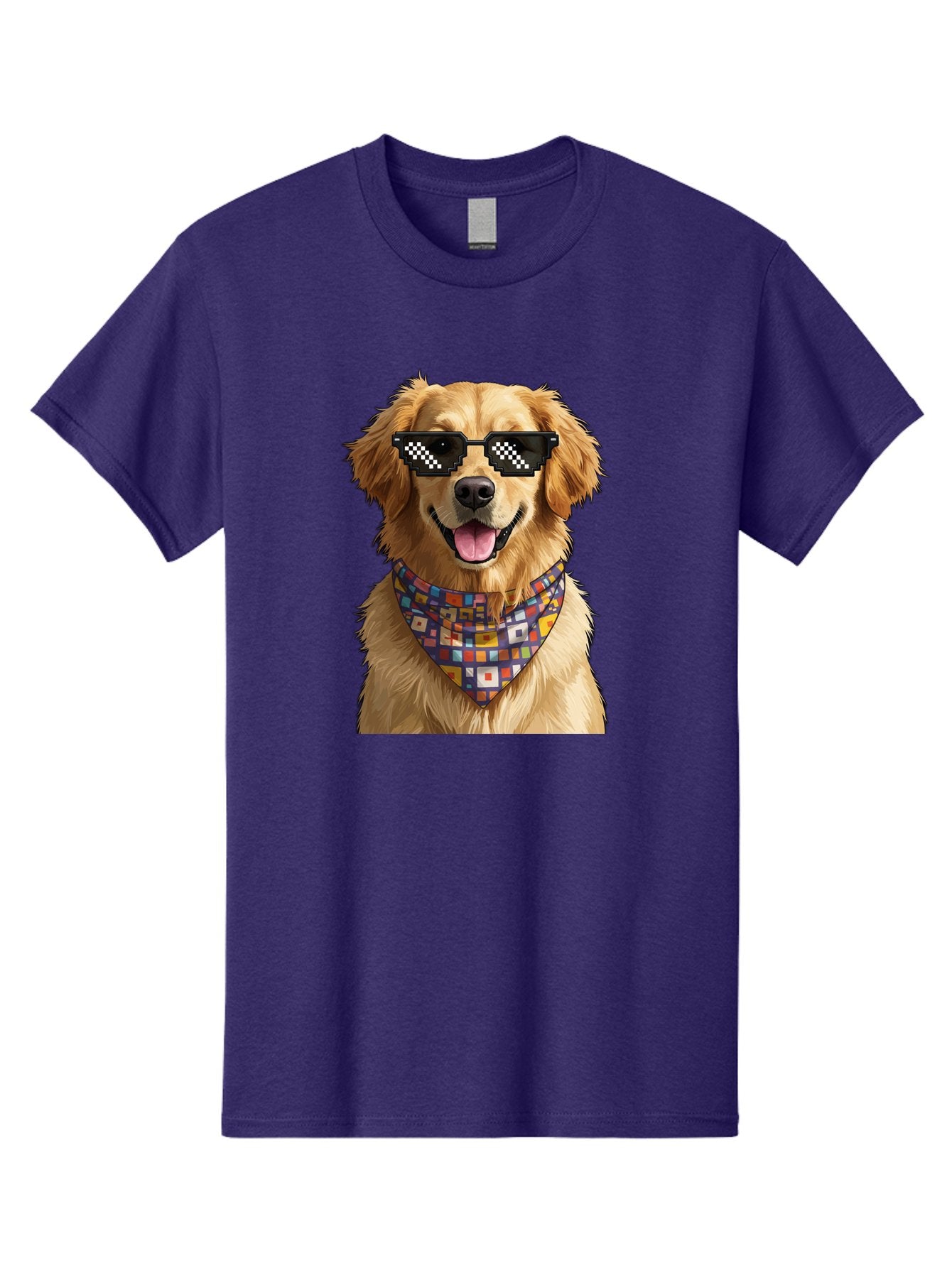 Golden-Retriever-6 Men'S Graphic Tee, 100% Cotton, Comfortable Casual Summer Wear, Machine Washable, Happy Golden Retriever, Cool Dog, Sunglasses, Checkered Pattern, Bandana, Colorful, Fun, Playful, Cute, Furry Friend, Dog Lover, Bab980 8