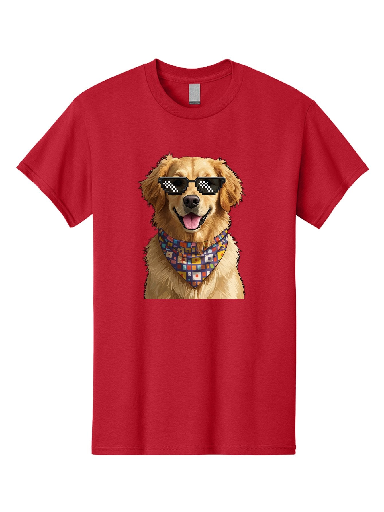 Golden-Retriever-6 Men'S Graphic Tee, 100% Cotton, Comfortable Casual Summer Wear, Machine Washable, Happy Golden Retriever, Cool Dog, Sunglasses, Checkered Pattern, Bandana, Colorful, Fun, Playful, Cute, Furry Friend, Dog Lover, Bab980 9