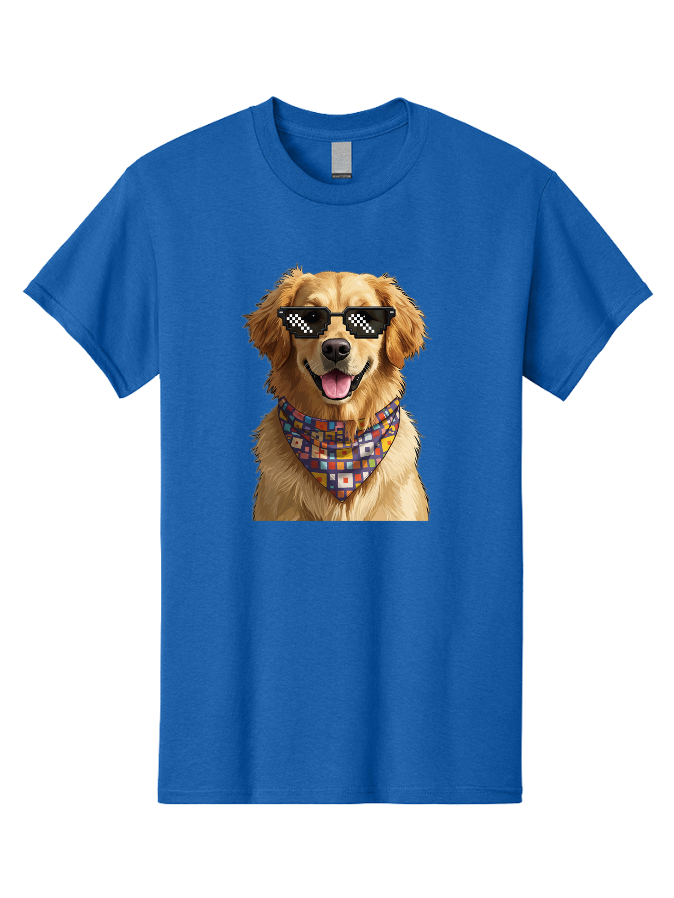 Golden-Retriever-6 Men'S Graphic Tee, 100% Cotton, Comfortable Casual Summer Wear, Machine Washable, Happy Golden Retriever, Cool Dog, Sunglasses, Checkered Pattern, Bandana, Colorful, Fun, Playful, Cute, Furry Friend, Dog Lover, Bab980 13
