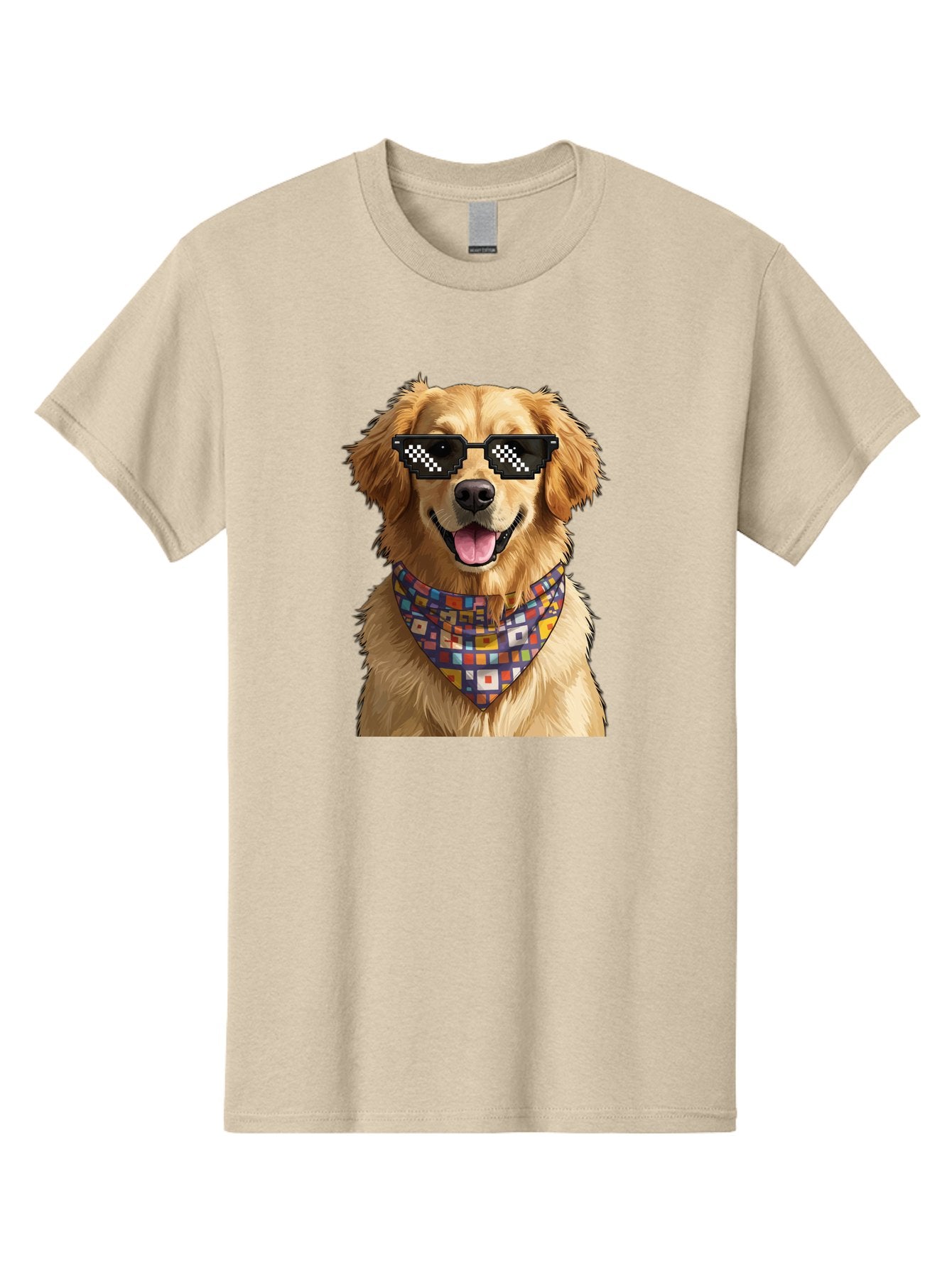 Golden-Retriever-6 Men'S Graphic Tee, 100% Cotton, Comfortable Casual Summer Wear, Machine Washable, Happy Golden Retriever, Cool Dog, Sunglasses, Checkered Pattern, Bandana, Colorful, Fun, Playful, Cute, Furry Friend, Dog Lover, Bab980 3