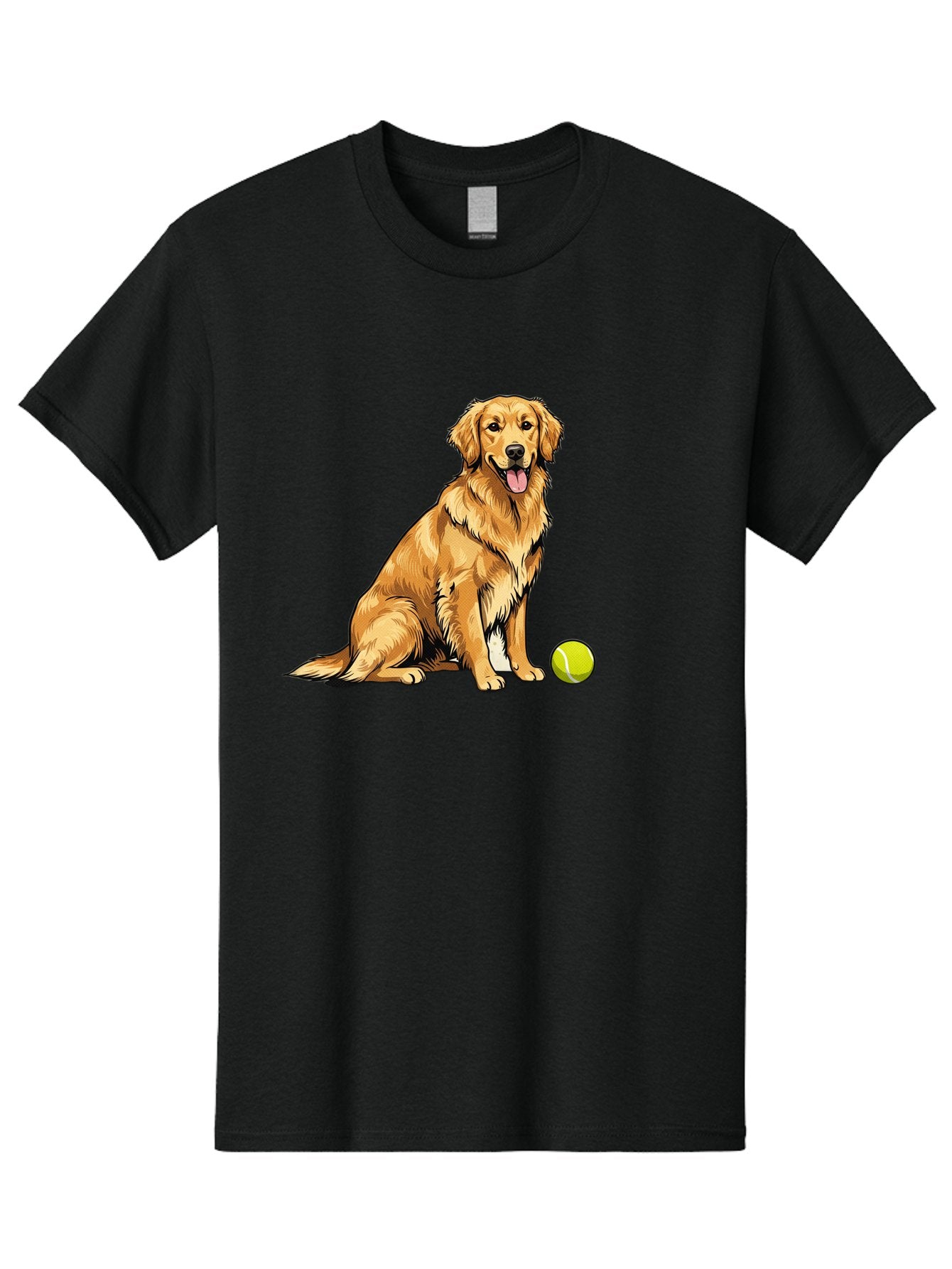 Golden-Retriever-7 Men'S Graphic Tee, 100% Cotton, Comfortable Casual Summer Wear, Machine Washable, Golden Retriever Dog, Tennis Ball, Sitting Dog, Happy Dog, Dog Sports, Canine Companion, Furry Friend, Playful Mood, Dog Illustration, Bab981