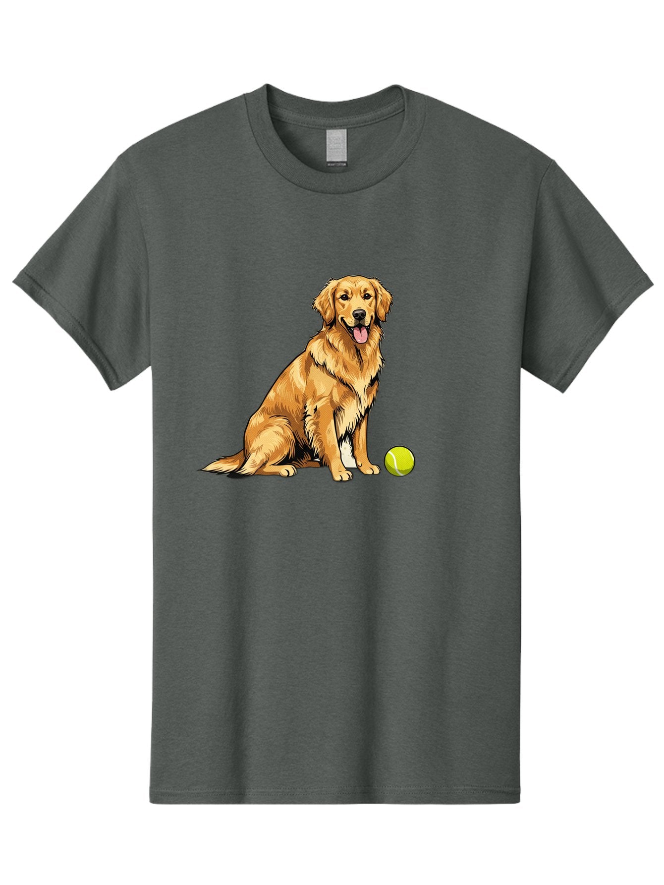Golden-Retriever-7 Men'S Graphic Tee, 100% Cotton, Comfortable Casual Summer Wear, Machine Washable, Golden Retriever Dog, Tennis Ball, Sitting Dog, Happy Dog, Dog Sports, Canine Companion, Furry Friend, Playful Mood, Dog Illustration, Bab981 6