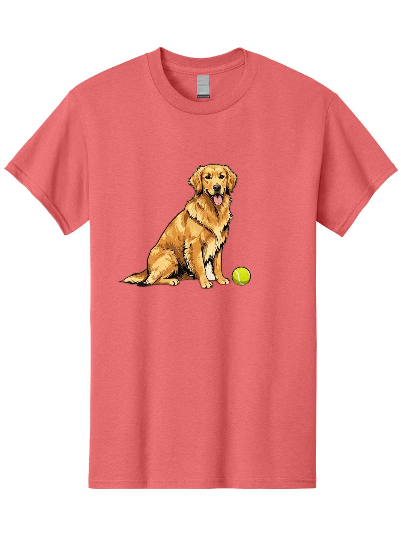 Golden-Retriever-7 Men'S Graphic Tee, 100% Cotton, Comfortable Casual Summer Wear, Machine Washable, Golden Retriever Dog, Tennis Ball, Sitting Dog, Happy Dog, Dog Sports, Canine Companion, Furry Friend, Playful Mood, Dog Illustration, Bab981 15