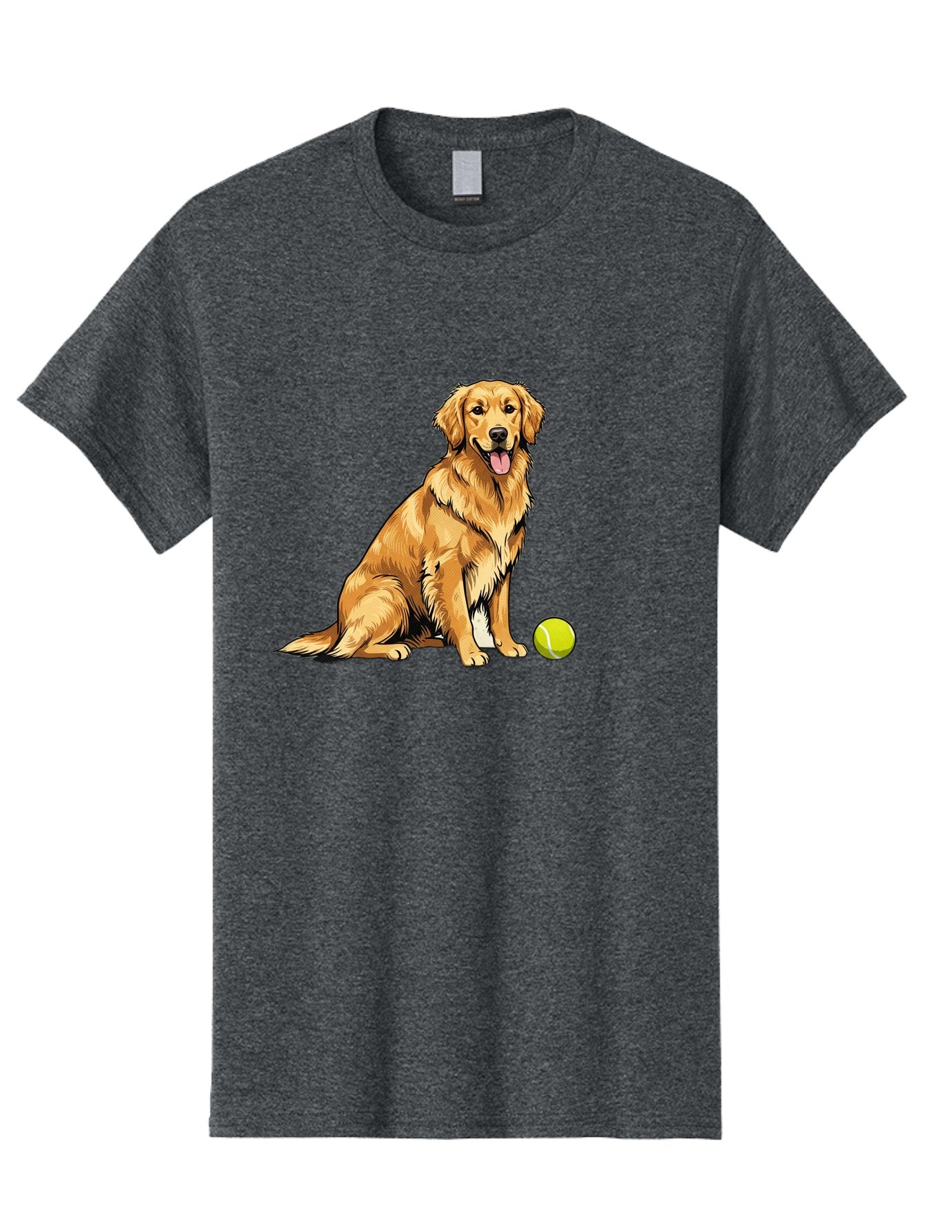 Golden-Retriever-7 Men'S Graphic Tee, 100% Cotton, Comfortable Casual Summer Wear, Machine Washable, Golden Retriever Dog, Tennis Ball, Sitting Dog, Happy Dog, Dog Sports, Canine Companion, Furry Friend, Playful Mood, Dog Illustration, Bab981 12